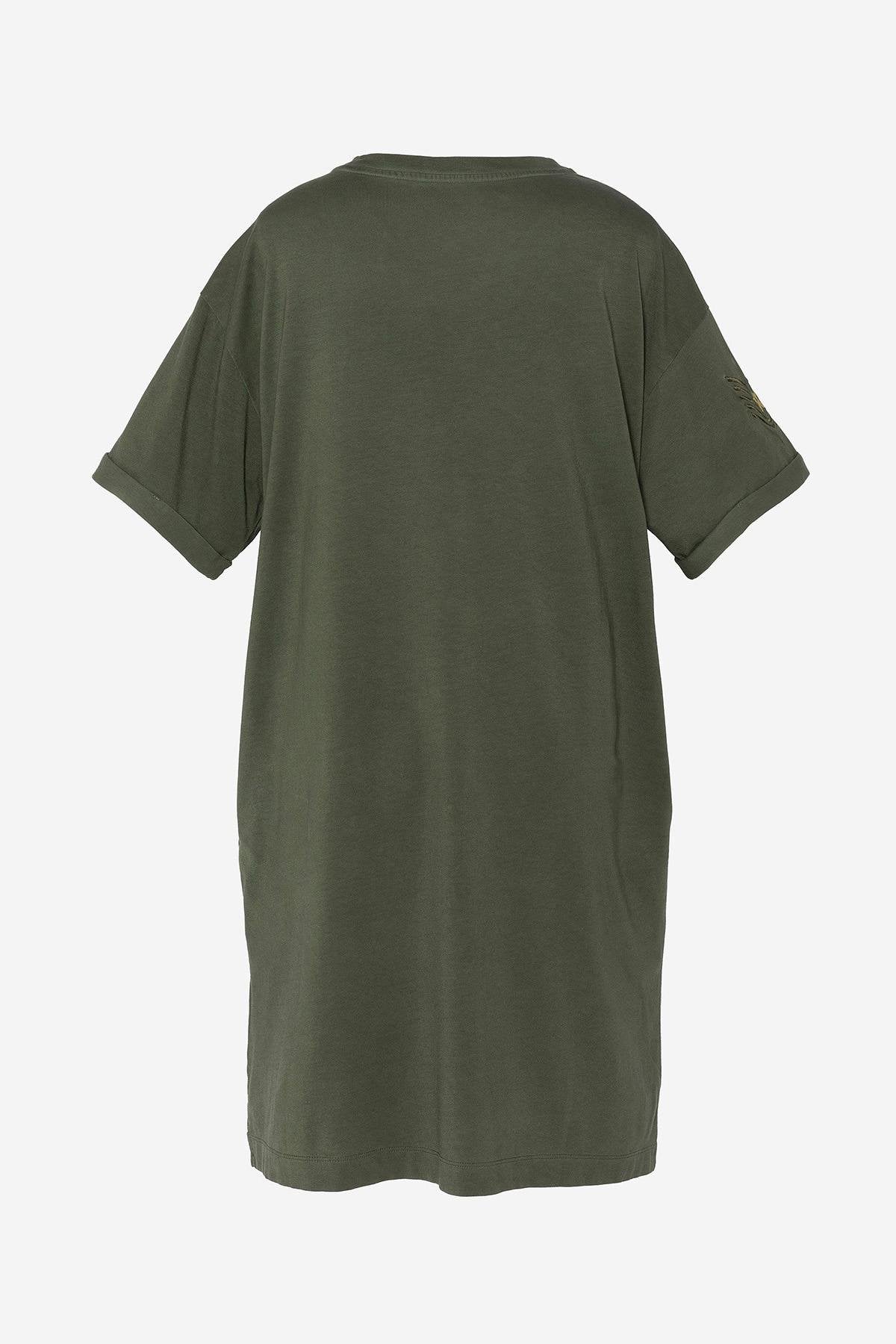 Khaki cotton t-shirt dress - Image n°9