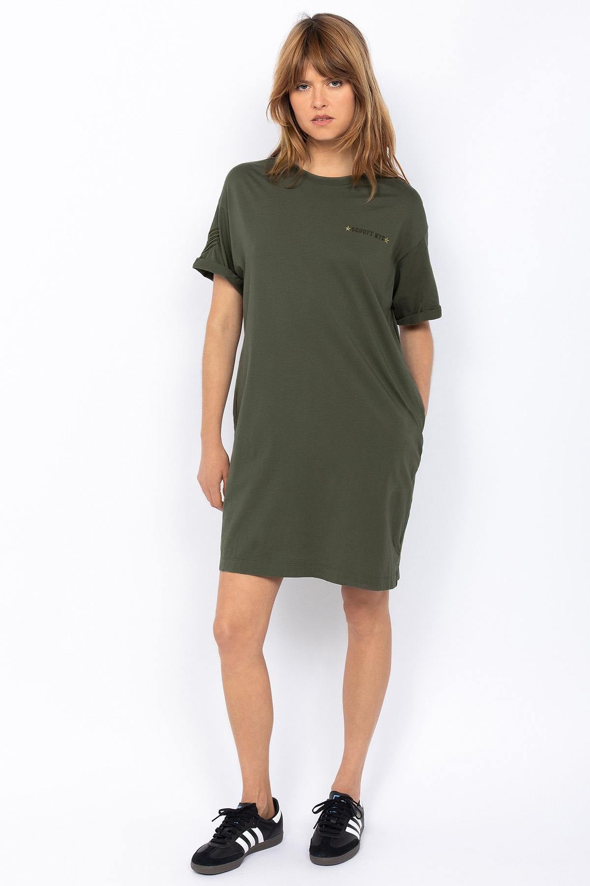 Khaki cotton t-shirt dress - Image n°2