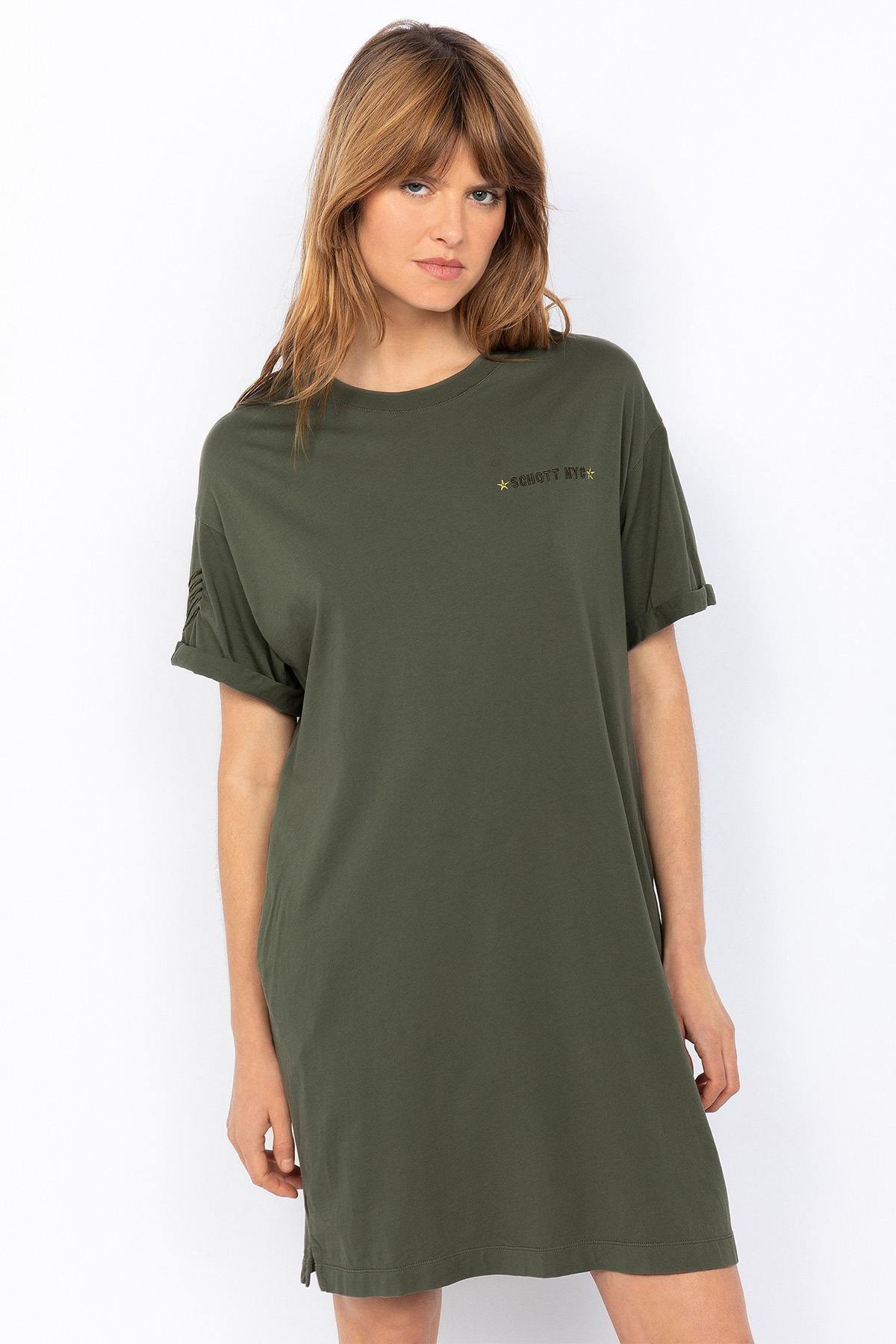 Khaki cotton t-shirt dress - Image n°1