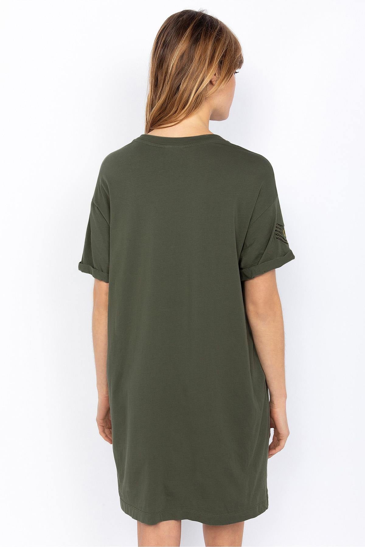 Khaki cotton t-shirt dress - Image n°4