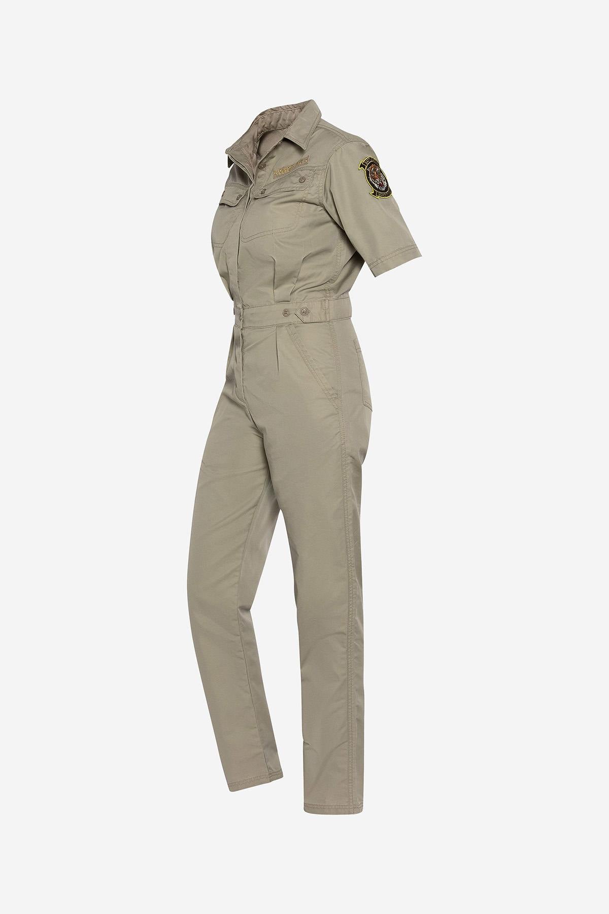 Army jumpsuit in sage khaki color - Image n°9