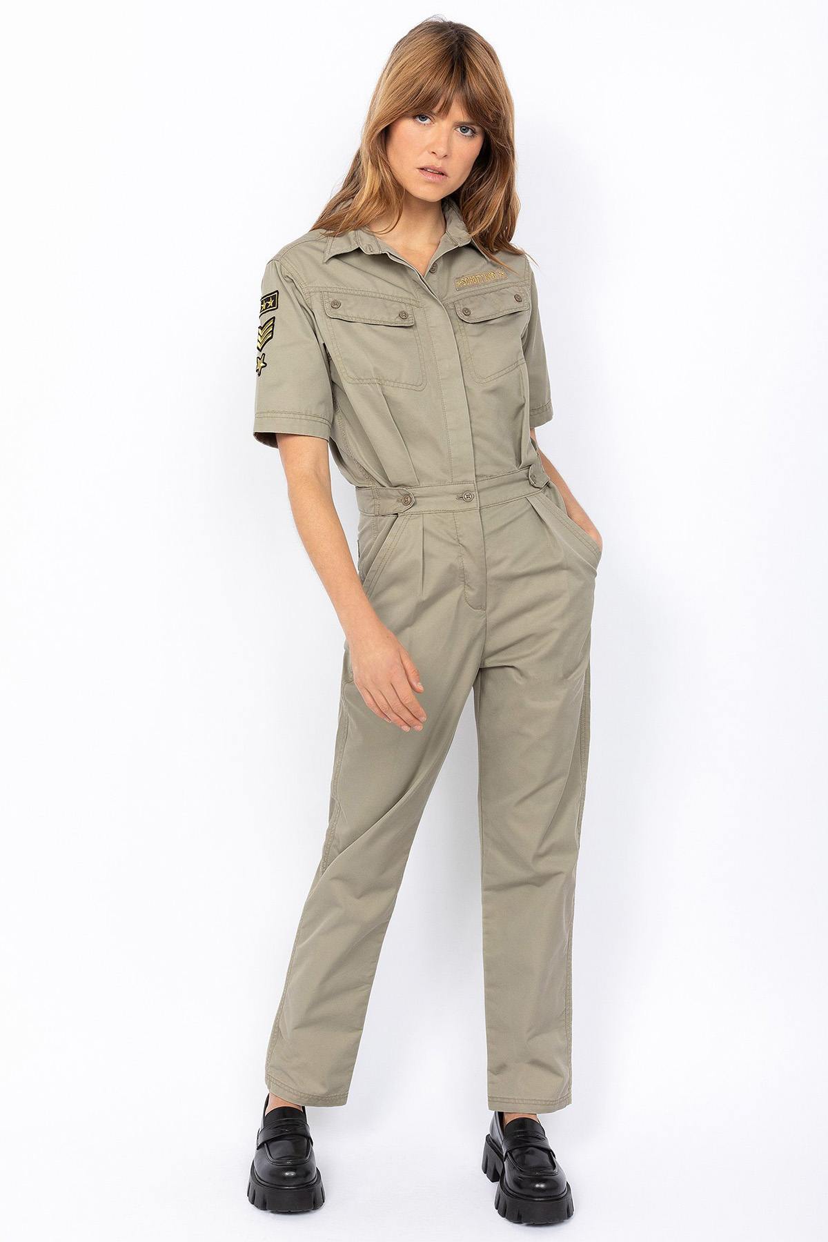 Army jumpsuit in sage khaki color - Image n°1