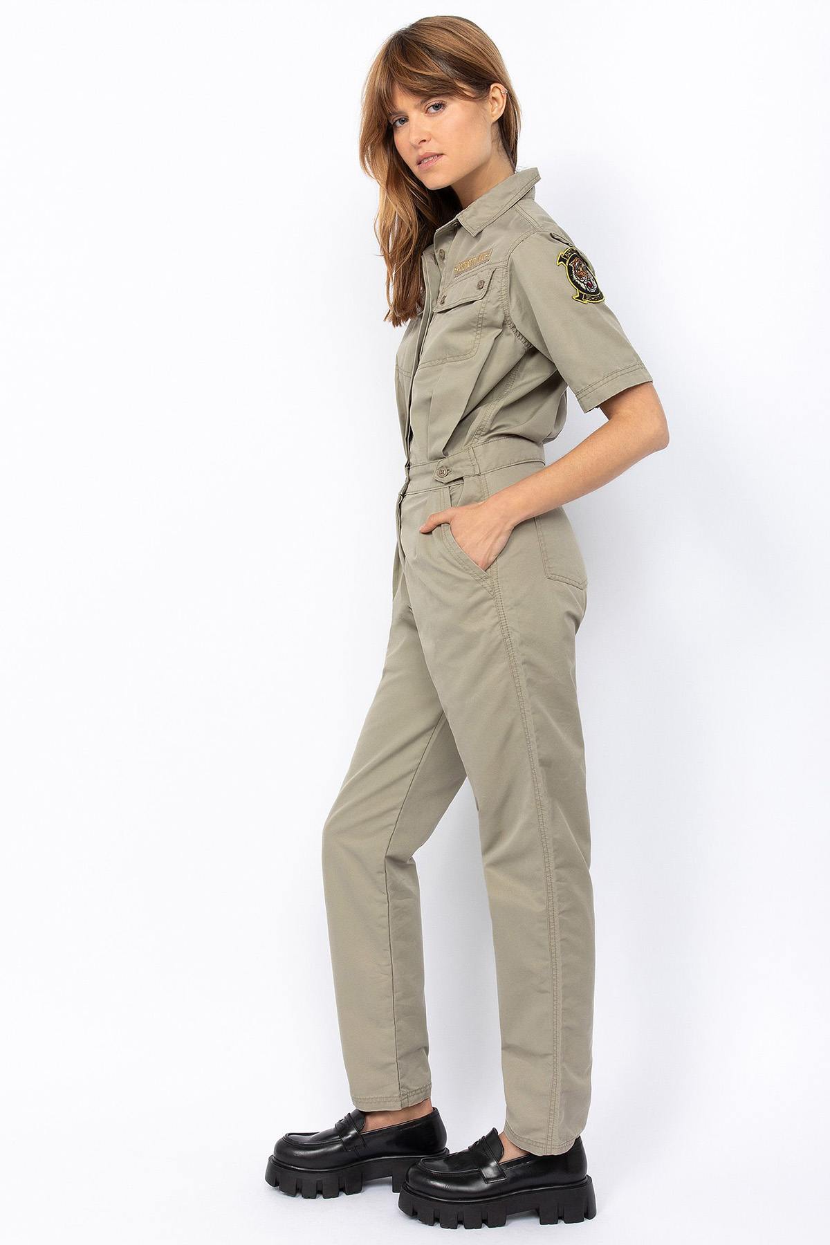 Army jumpsuit in sage khaki color - Image n°2