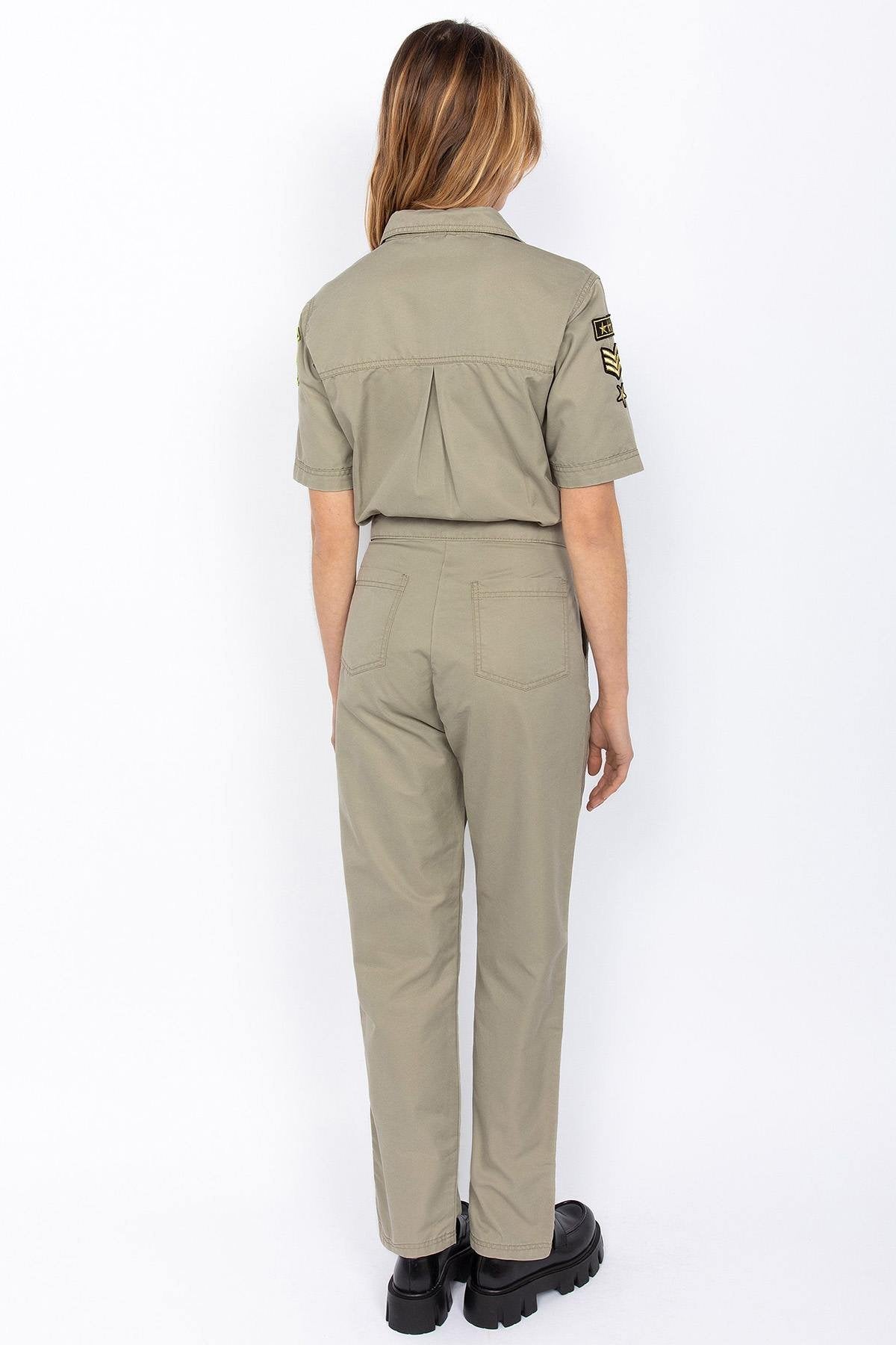 Army jumpsuit in sage khaki color - Image n°3