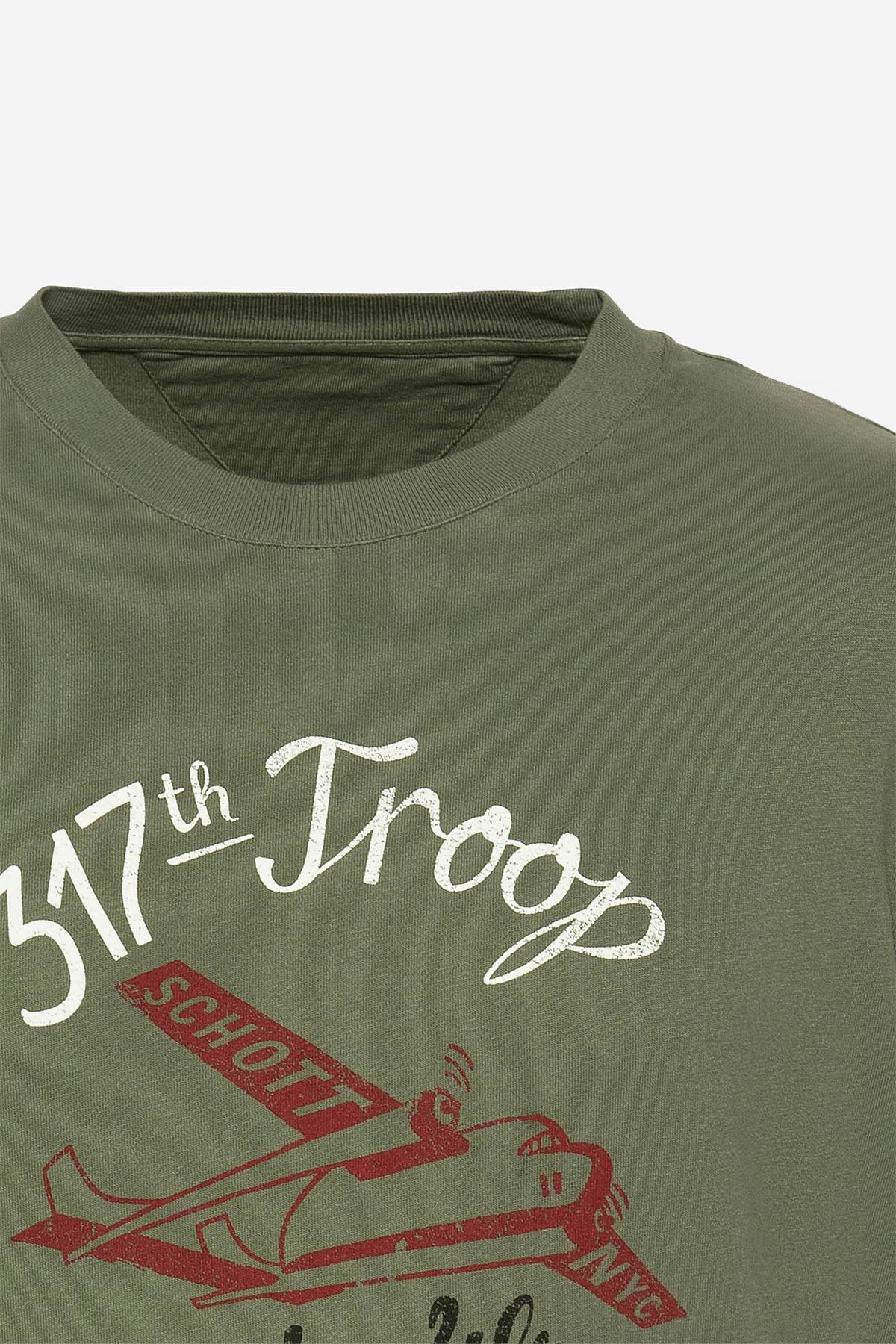 Khaki organic cotton T-shirt with military print - Image n°6