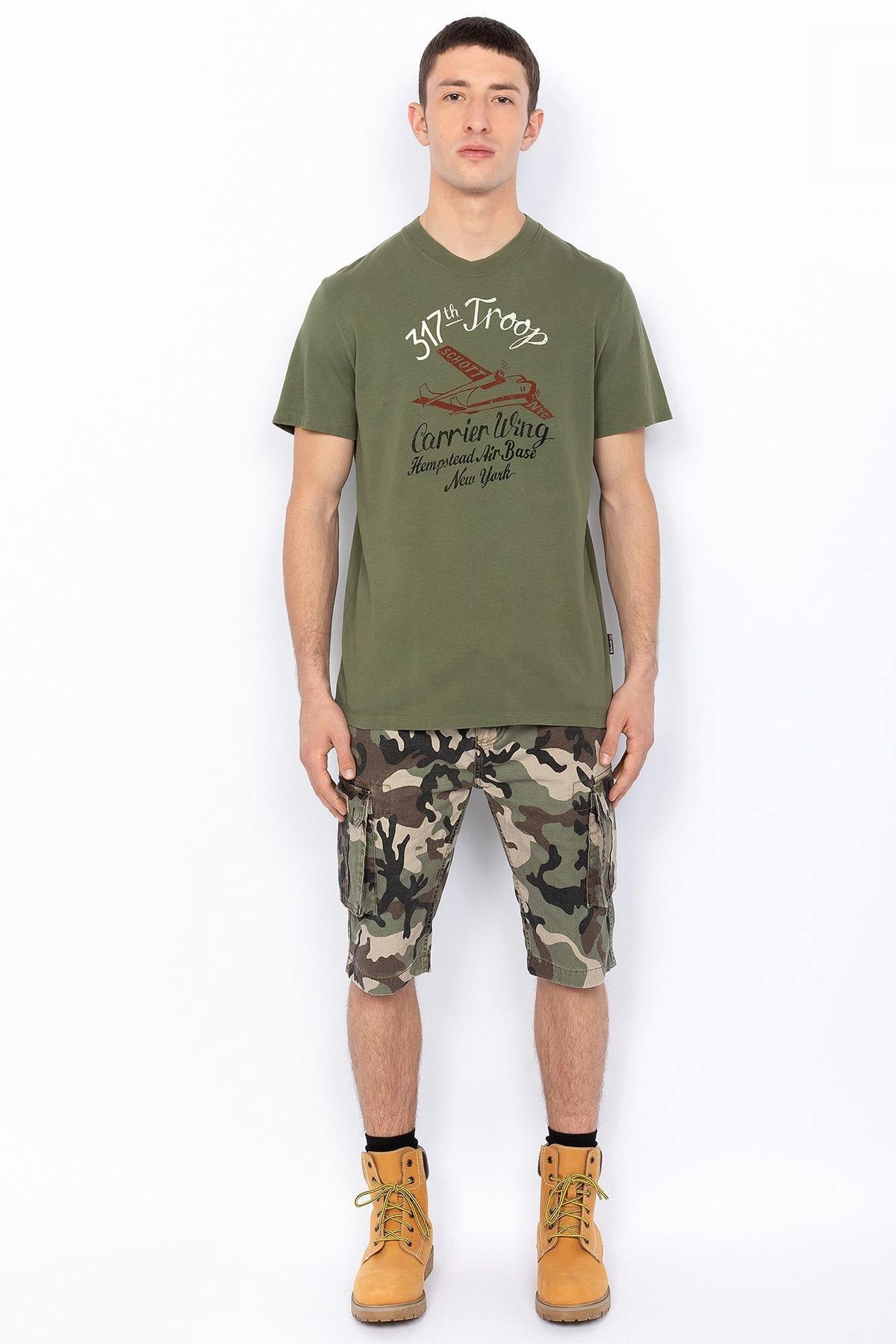 Khaki organic cotton T-shirt with military print - Image n°5