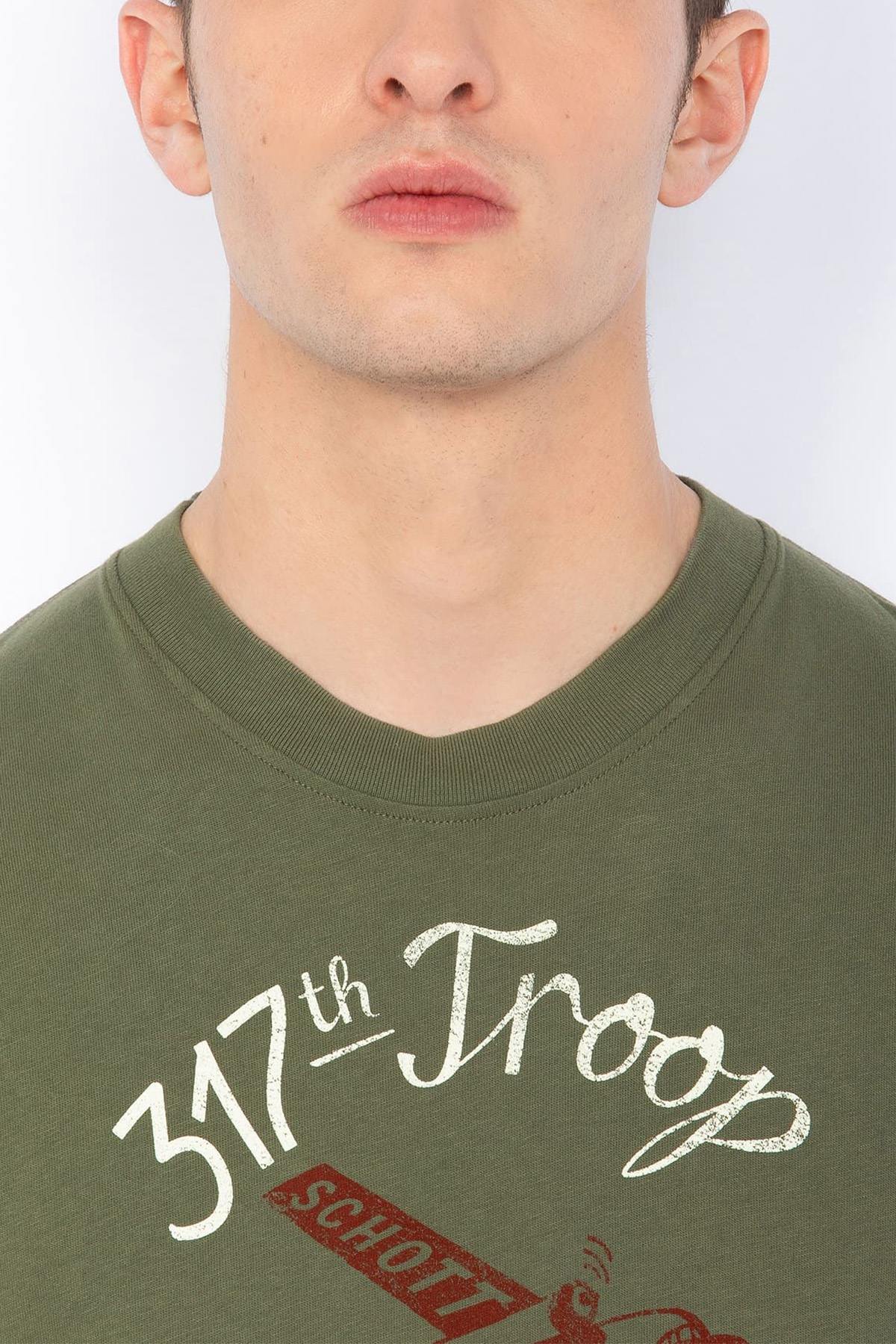 Khaki organic cotton T-shirt with military print - Image n°2