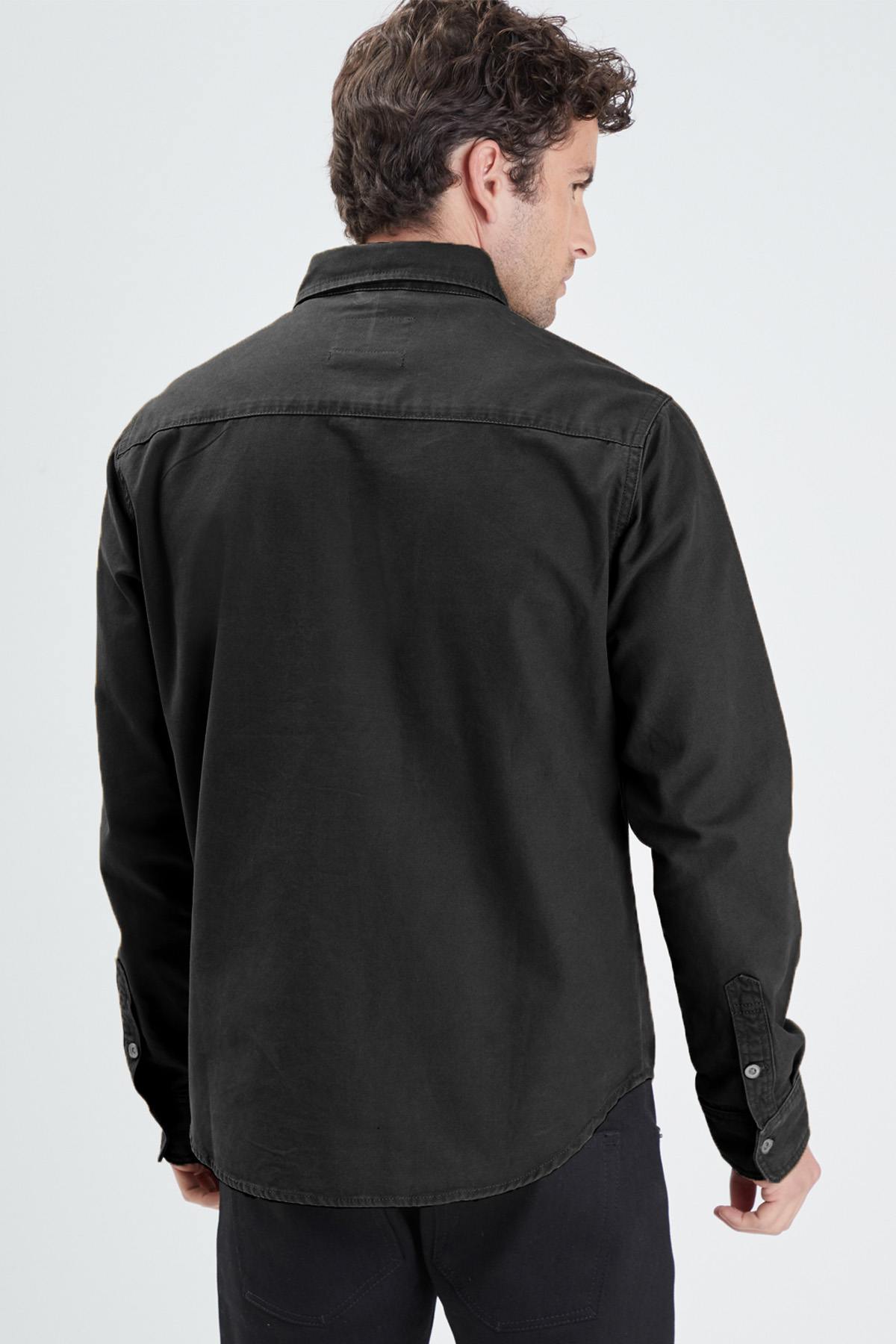 Black cotton shirt with chest pockets - Image n°3