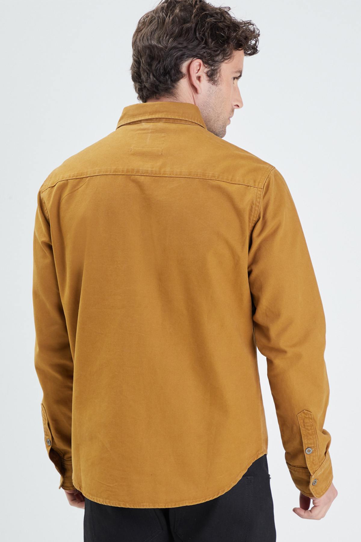 Camel cotton shirt with chest pockets - Image n°2