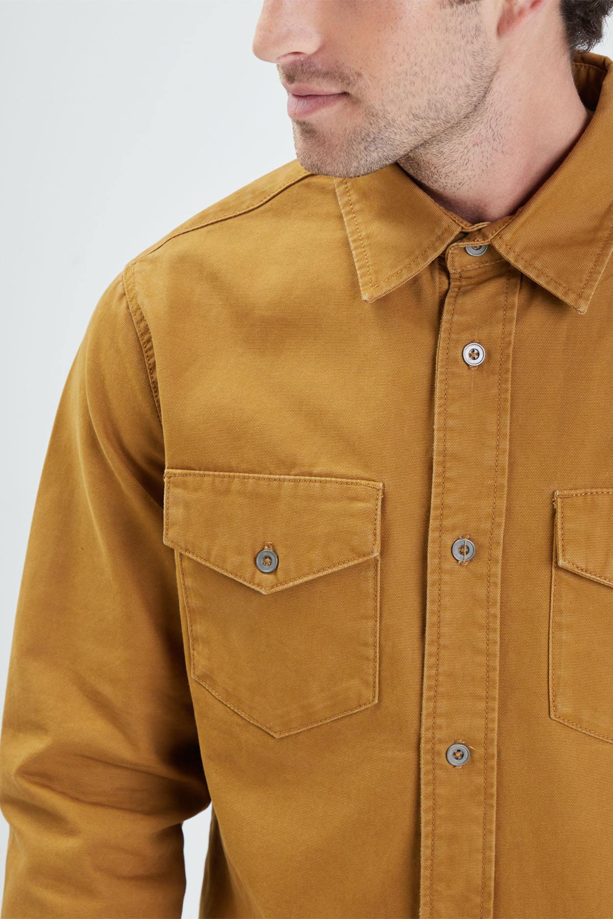 Camel cotton shirt with chest pockets - Image n°5