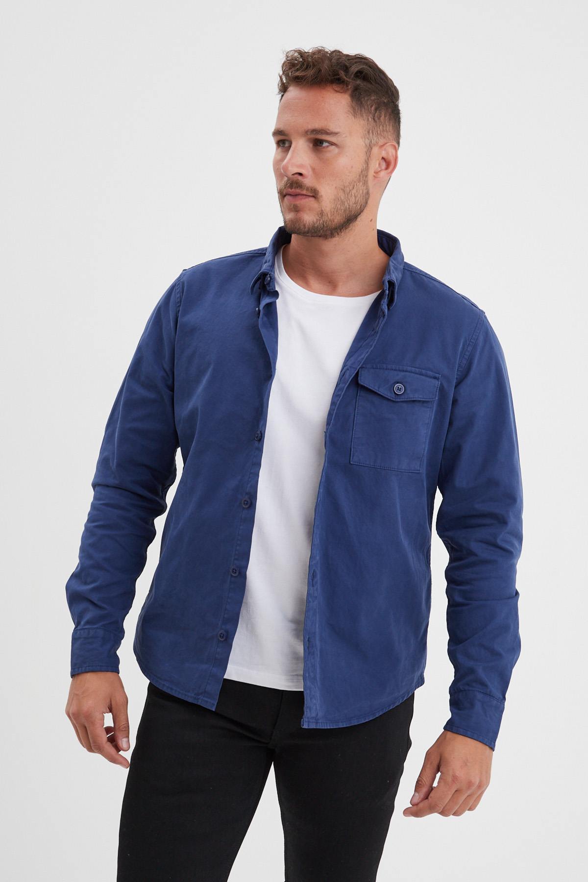 Chinese blue cotton overshirt - Image n°2