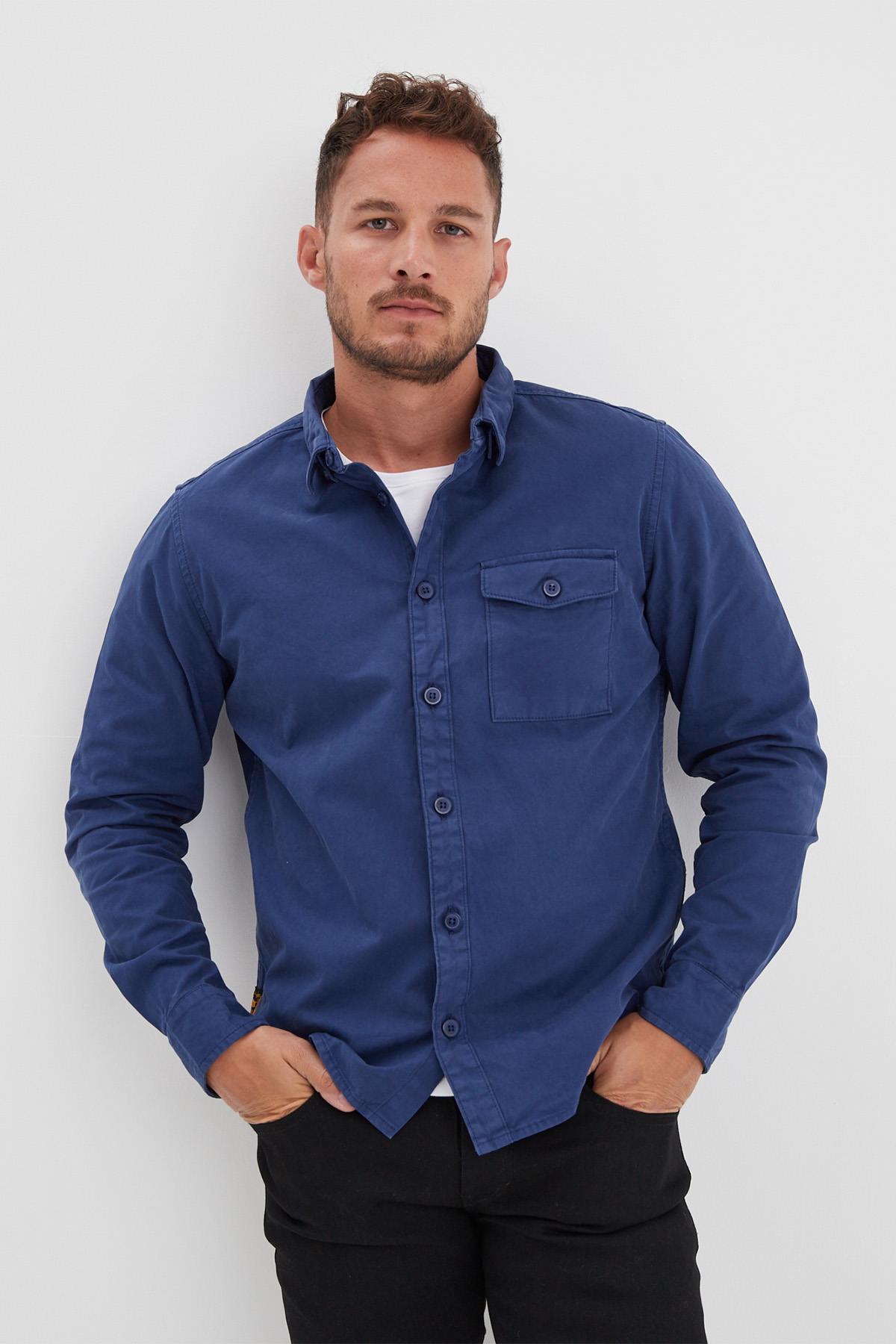 Chinese blue cotton overshirt - Image n°1