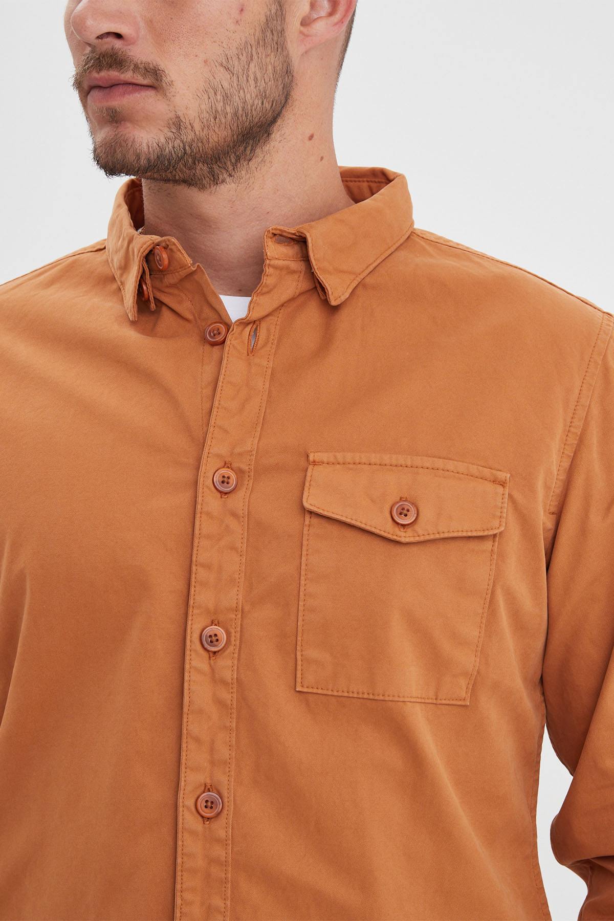 Cognac-colored cotton overshirt - Image n°3