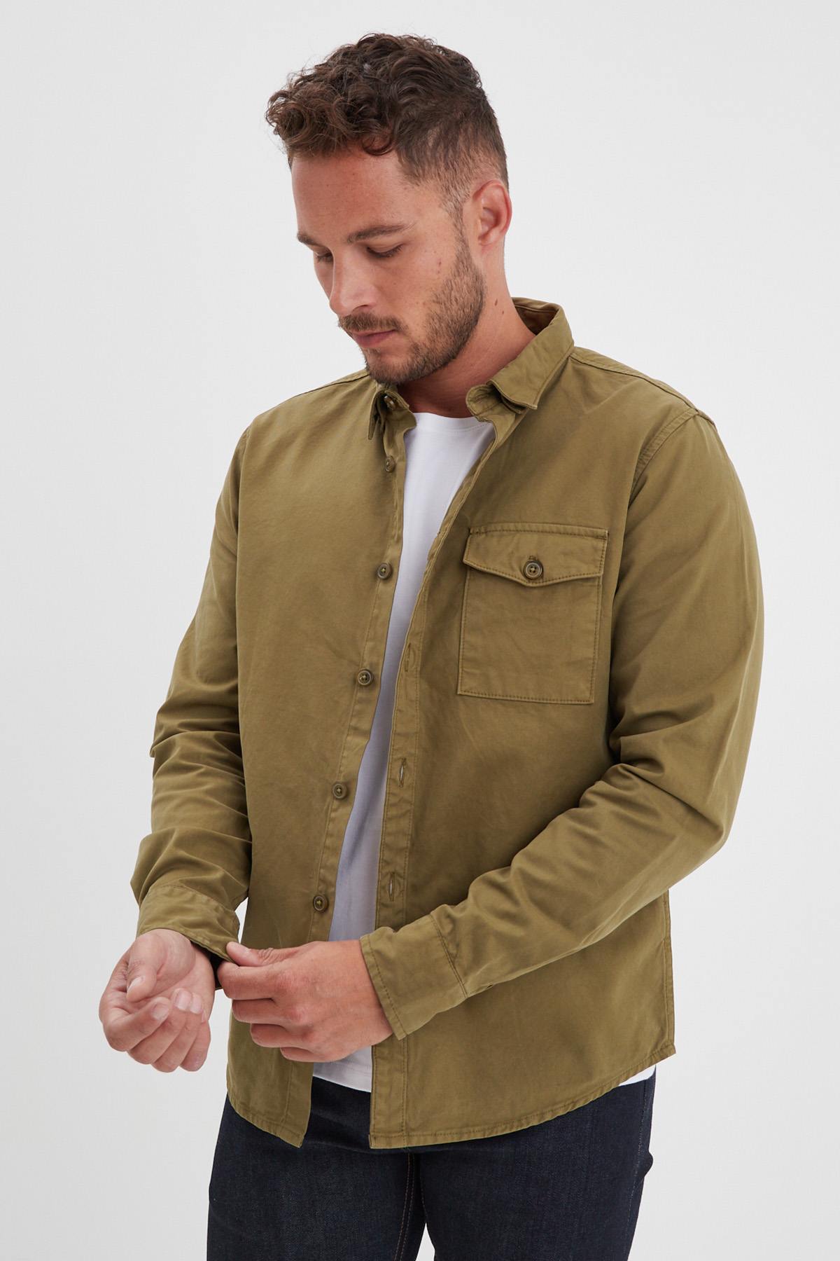 Sage-colored cotton overshirt - Image n°2