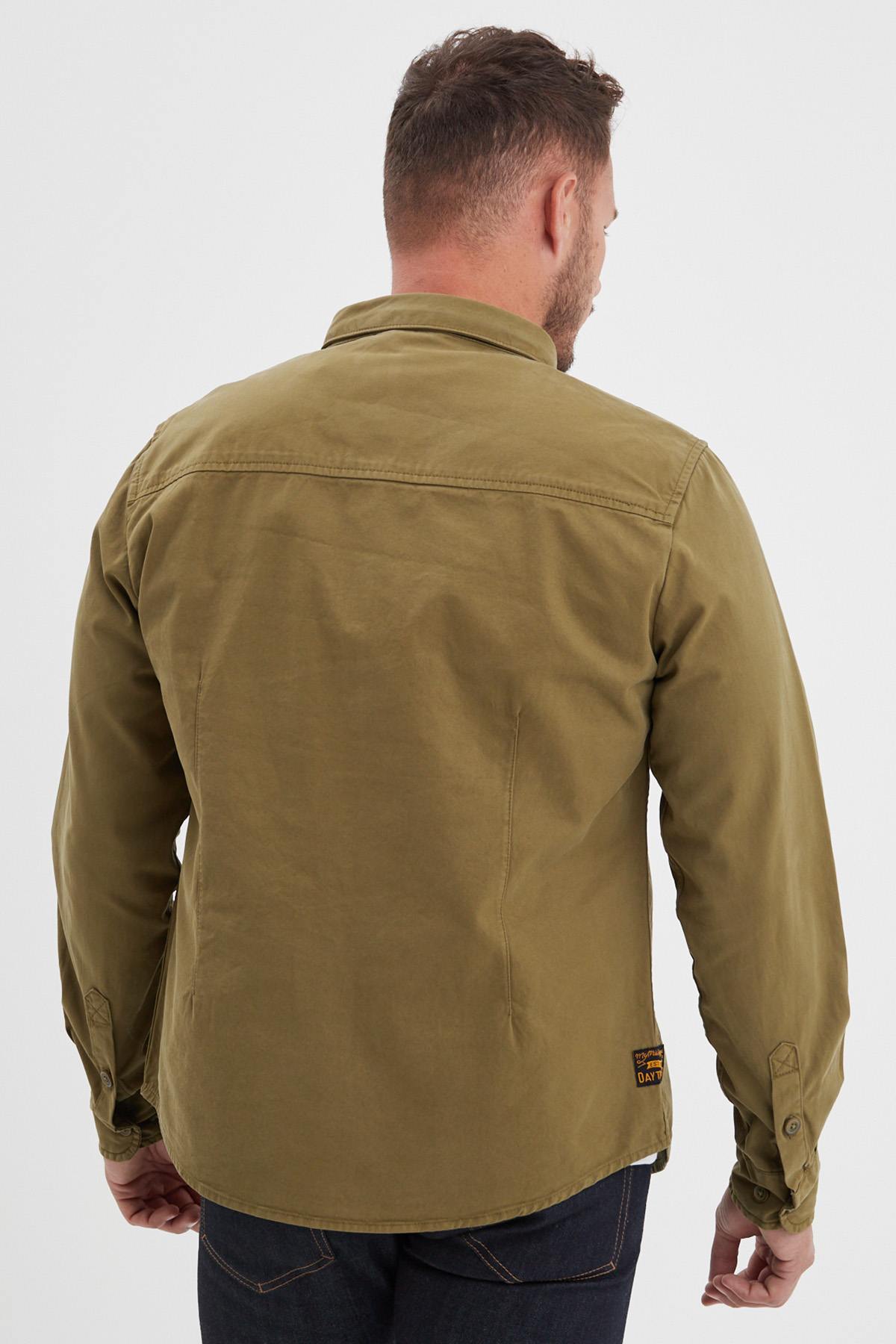 Sage-colored cotton overshirt - Image n°3