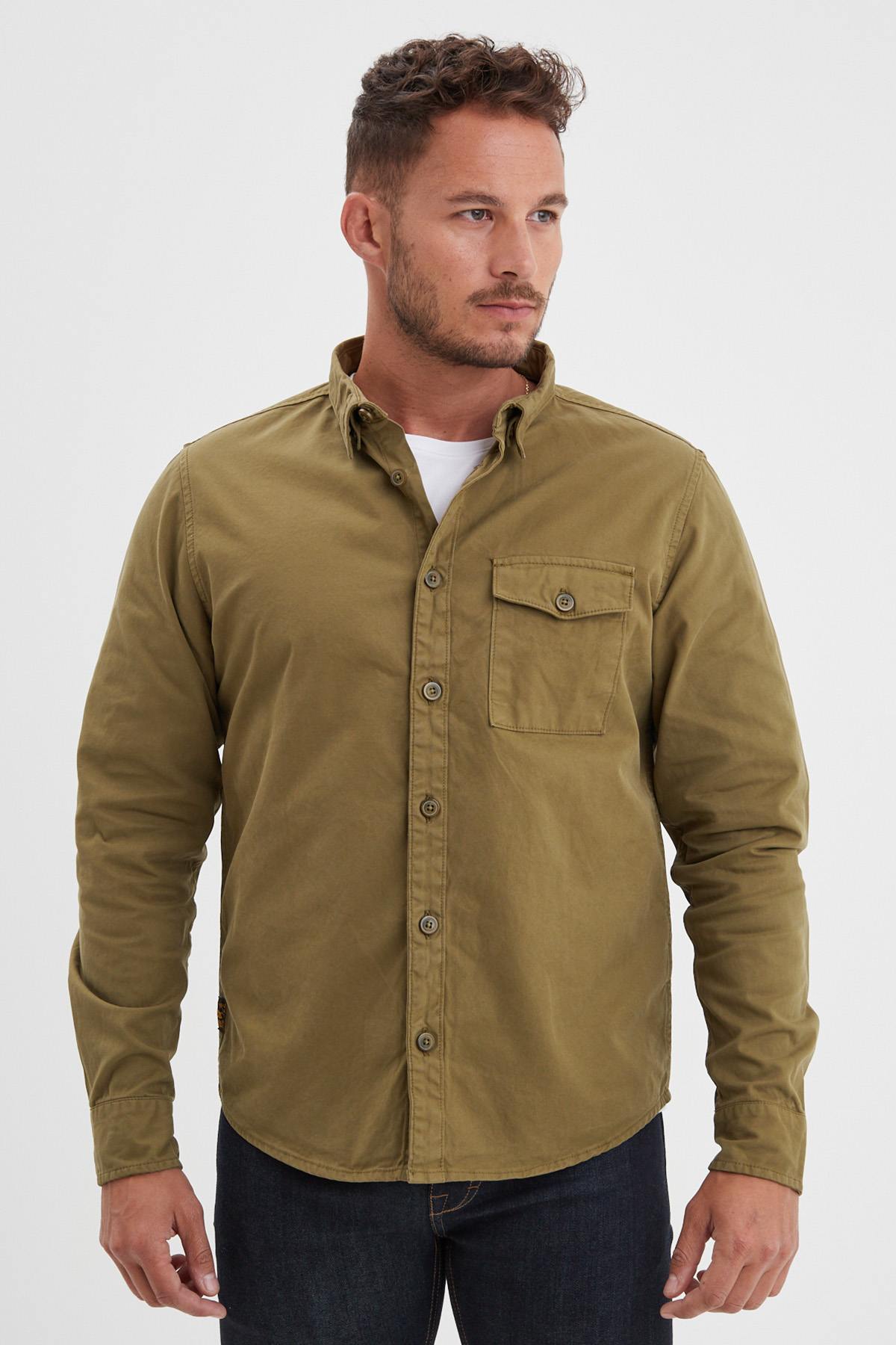 Sage-colored cotton overshirt - Image n°1