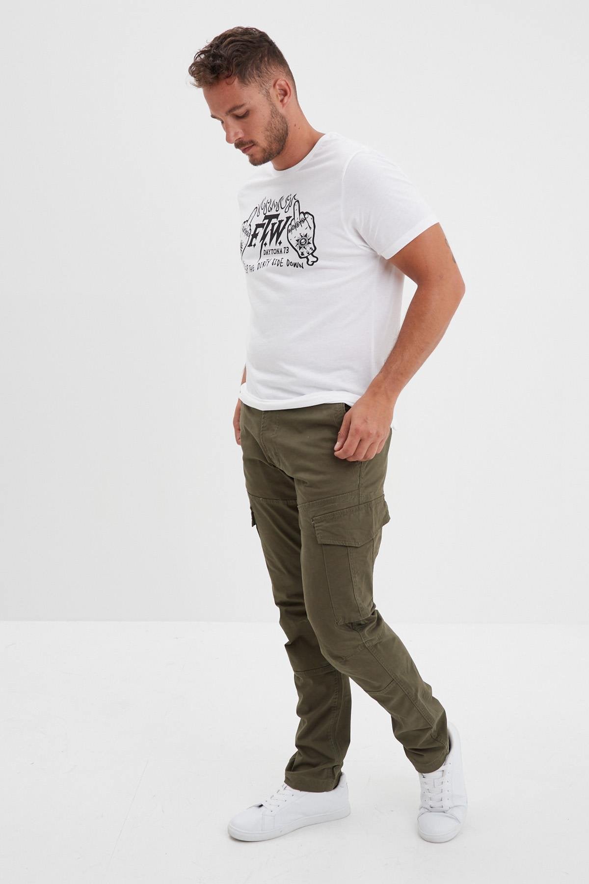 Khaki cotton cargo pants - Image n°3