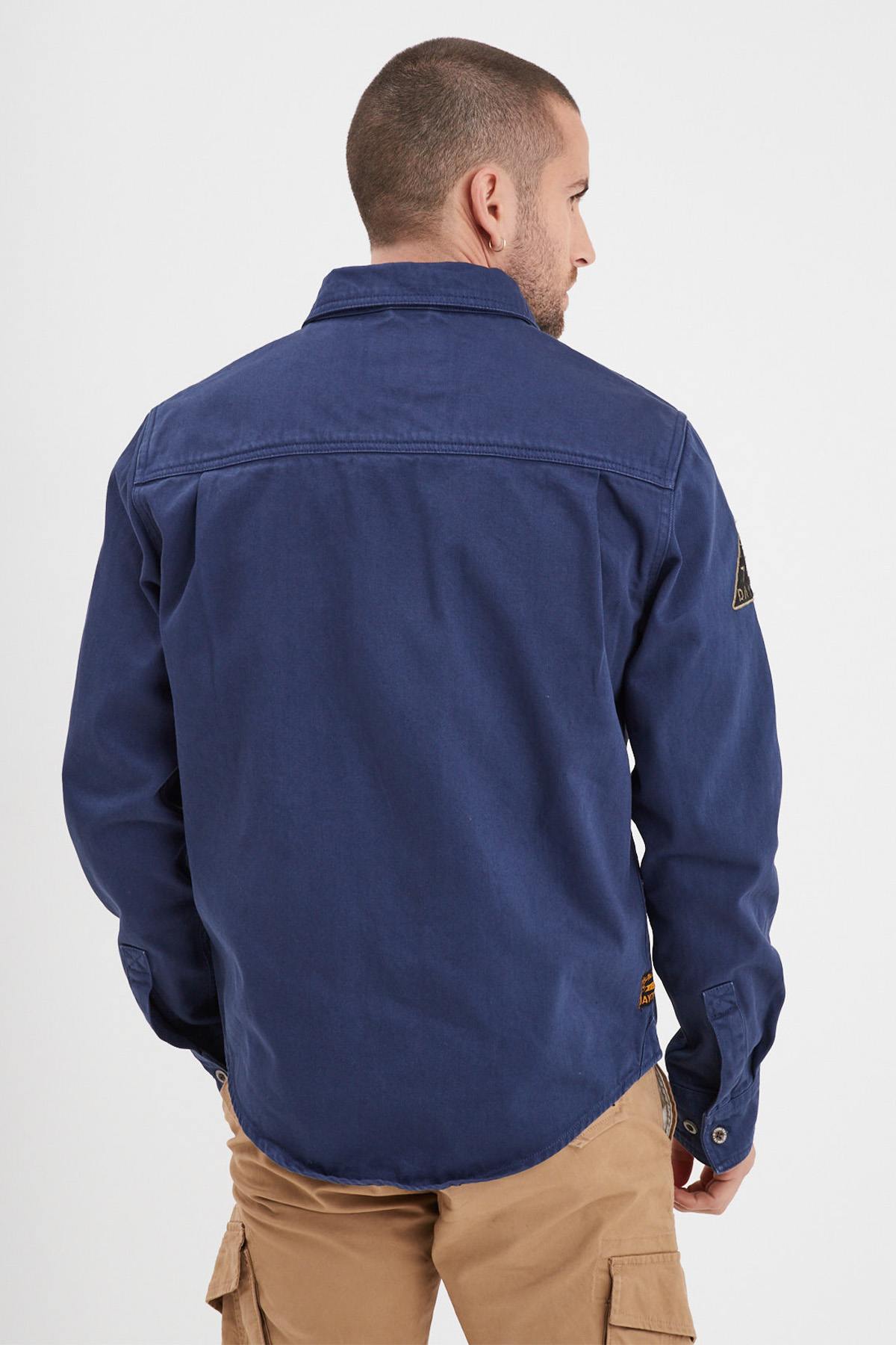 Chinese blue denim cotton overshirt with patches - Image n°5