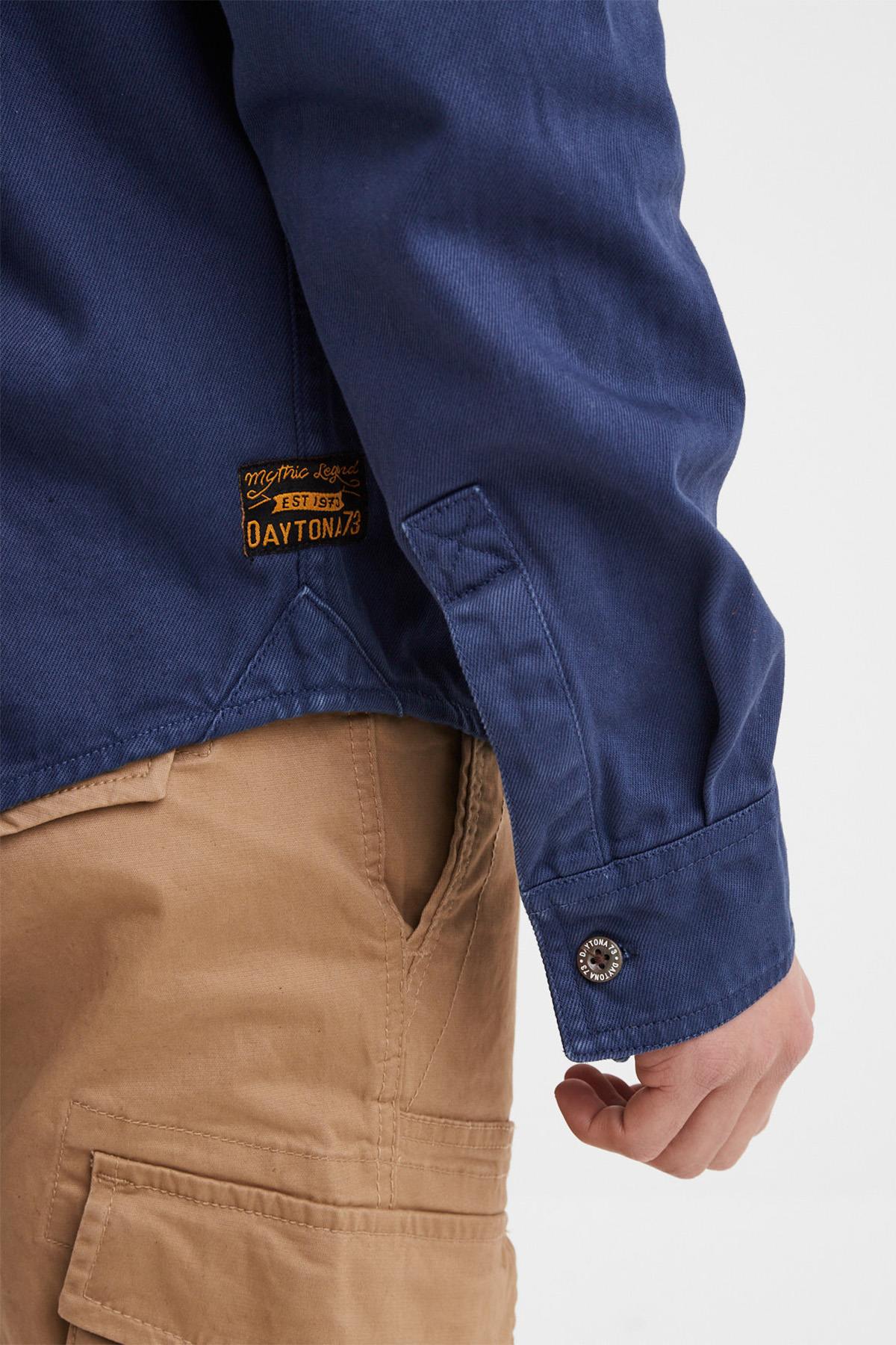 Chinese blue denim cotton overshirt with patches - Image n°7