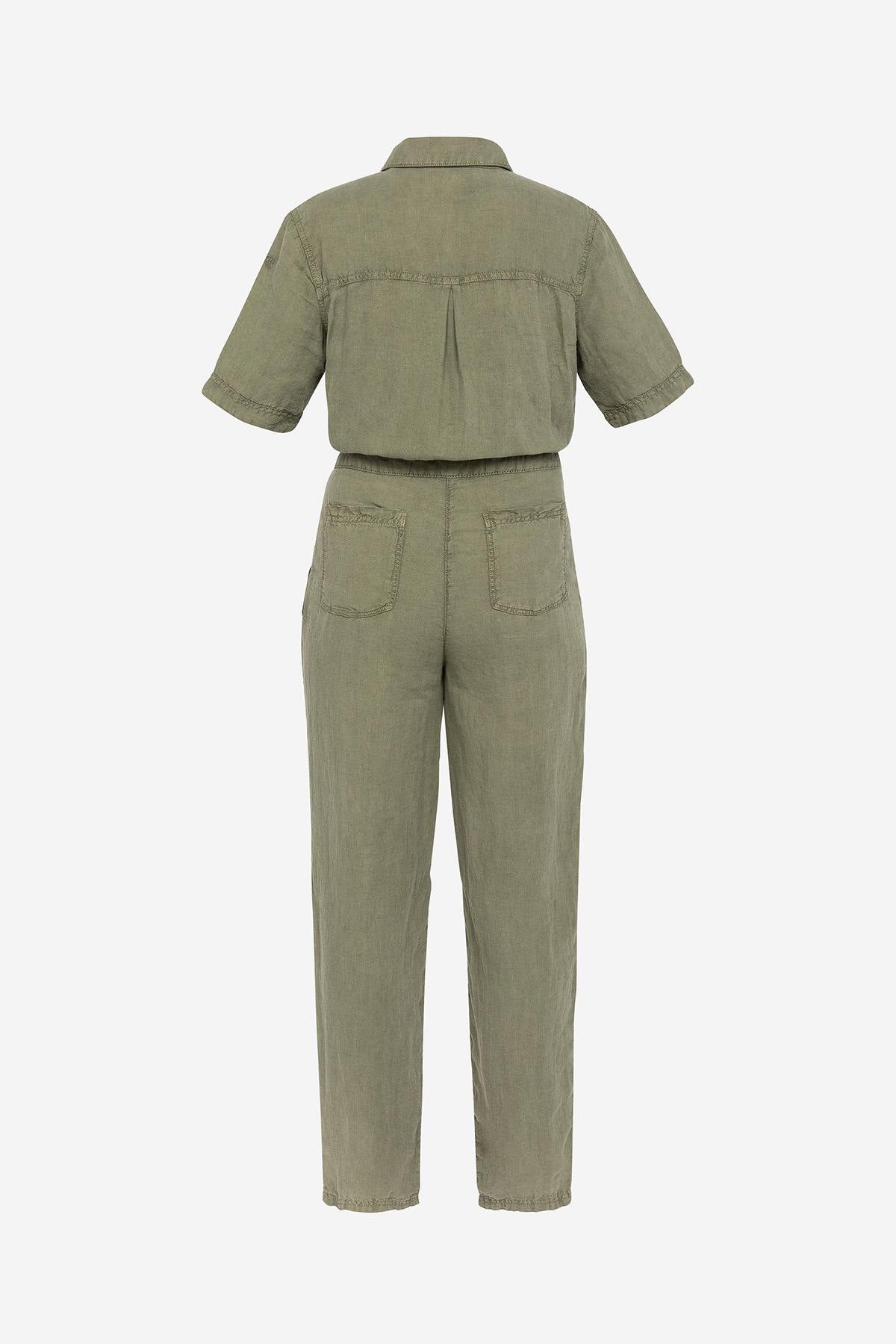 Light khaki linen jumpsuit for women - Image n°2