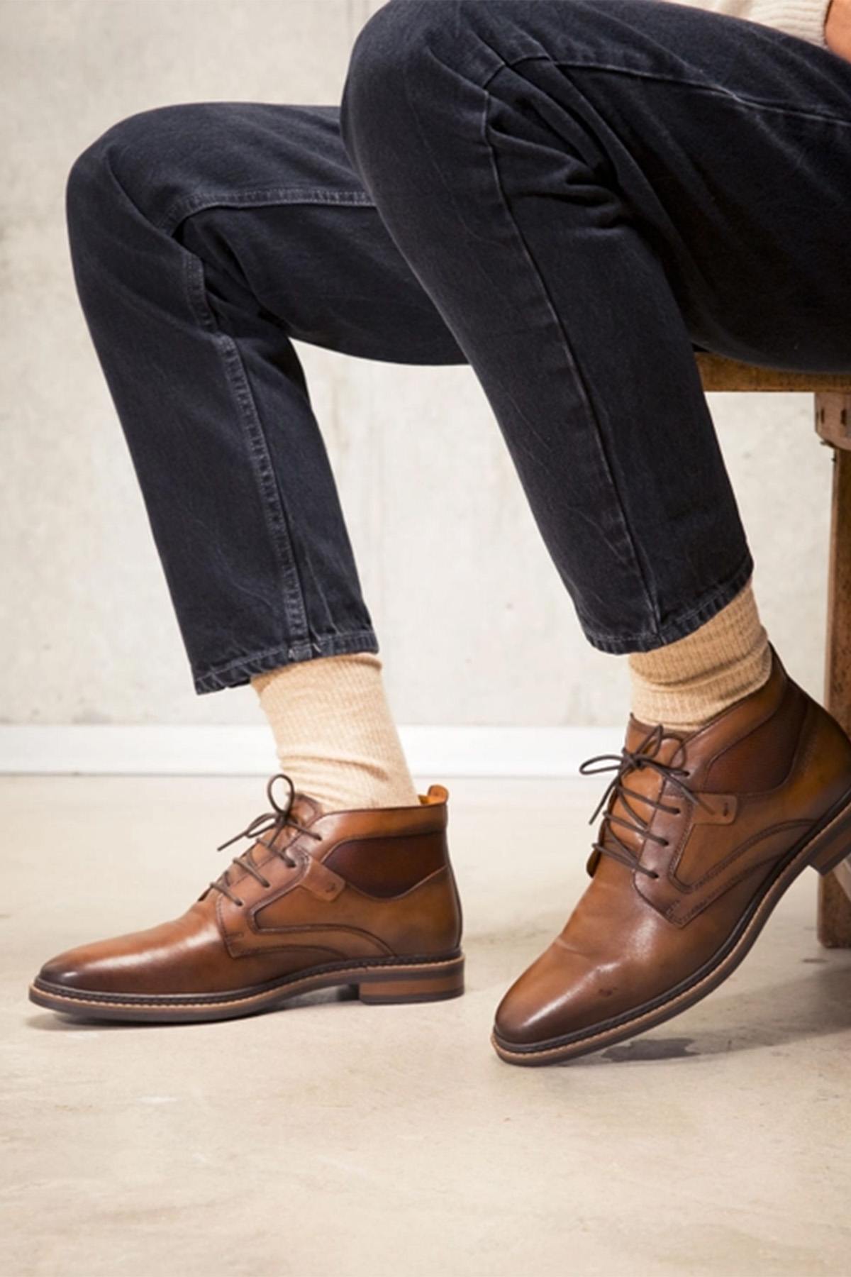 Cognac leather mid-cut shoes - Image n°2