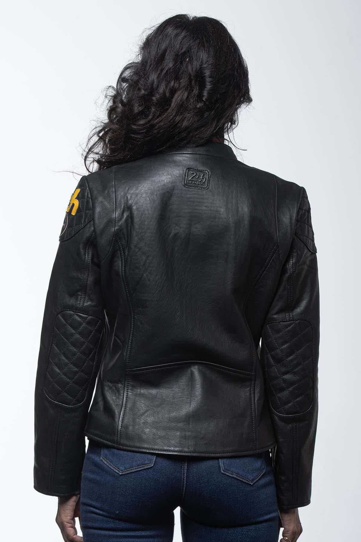 Black and yellow racing leather jacket for women - Image n°3