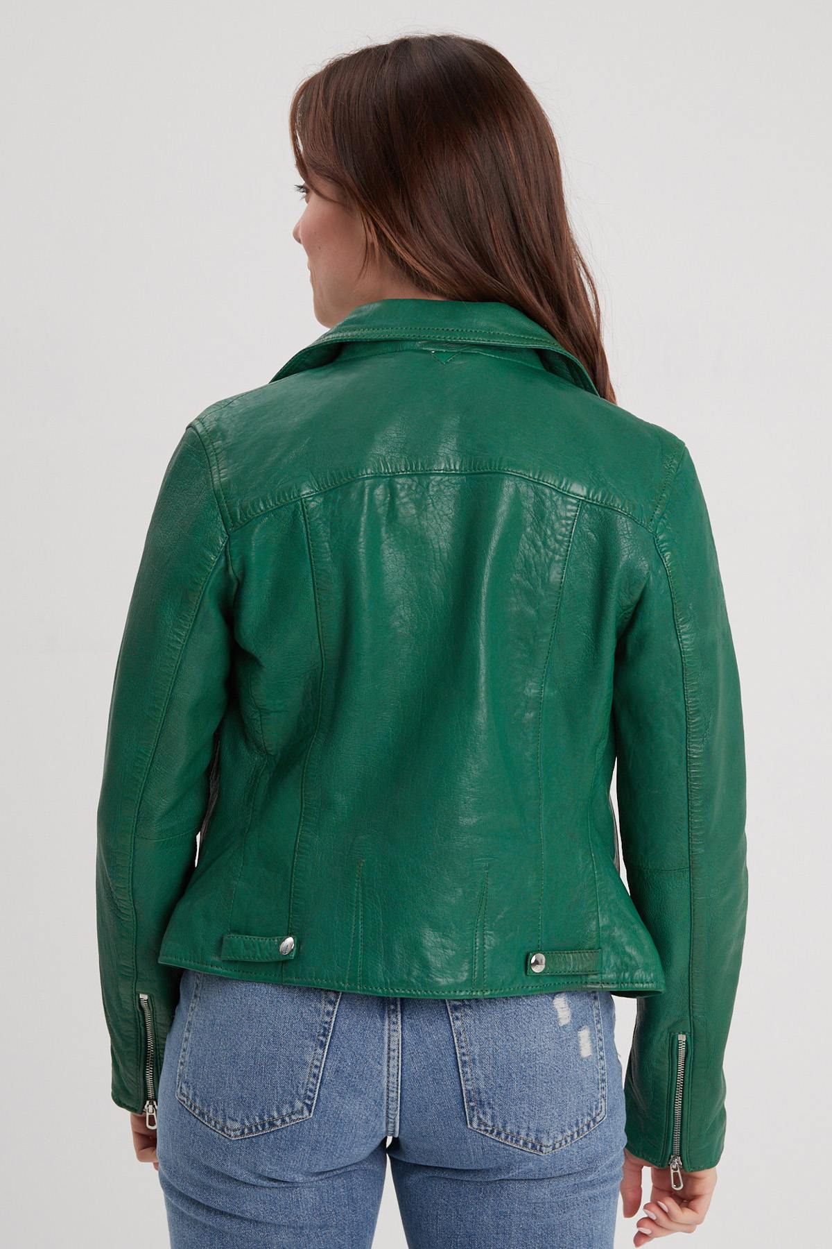 Biker leather jacket in holly green color - Image n°3