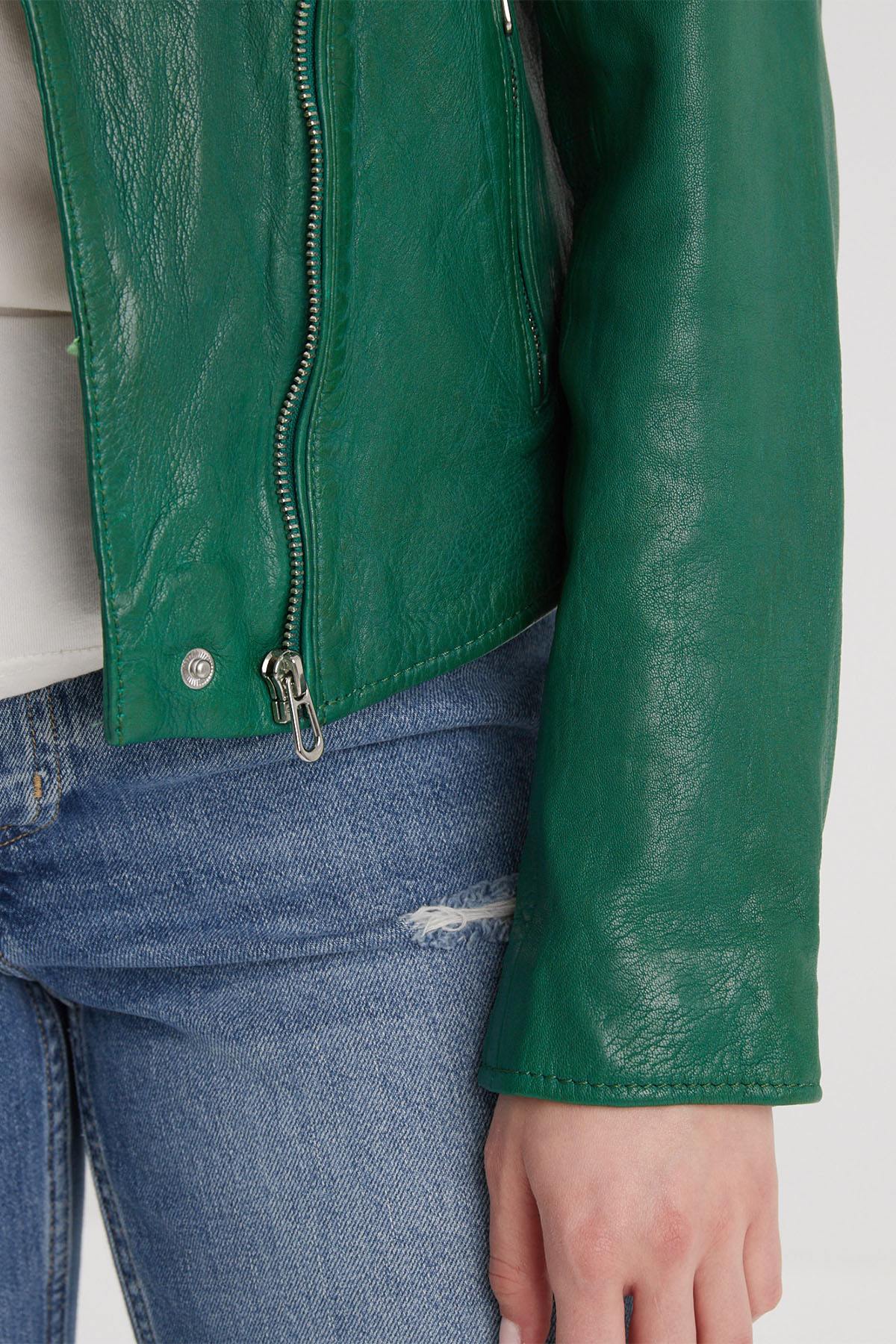 Biker leather jacket in holly green color - Image n°9