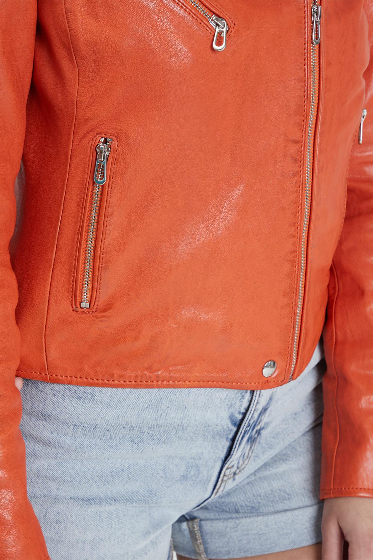 Orange Biker leather jacket for women - Image n°5