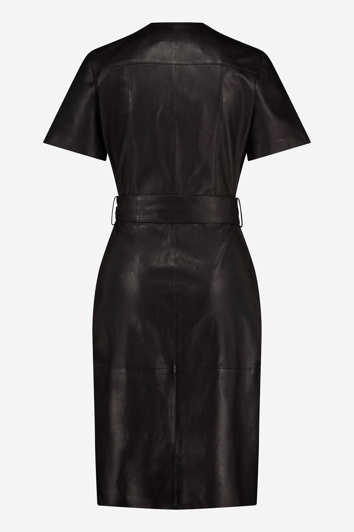 Elegant black dress with belt for women - Image n°4