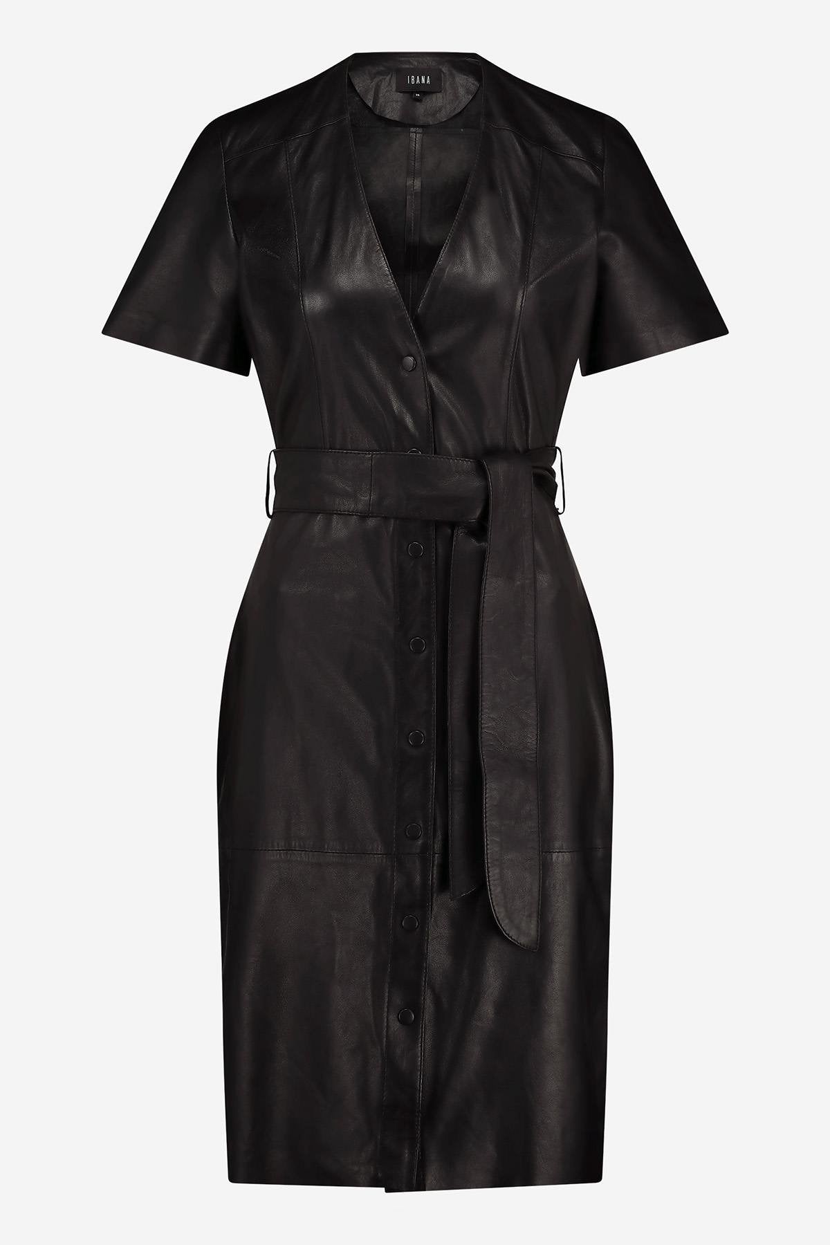 Elegant black dress with belt for women - Image n°3