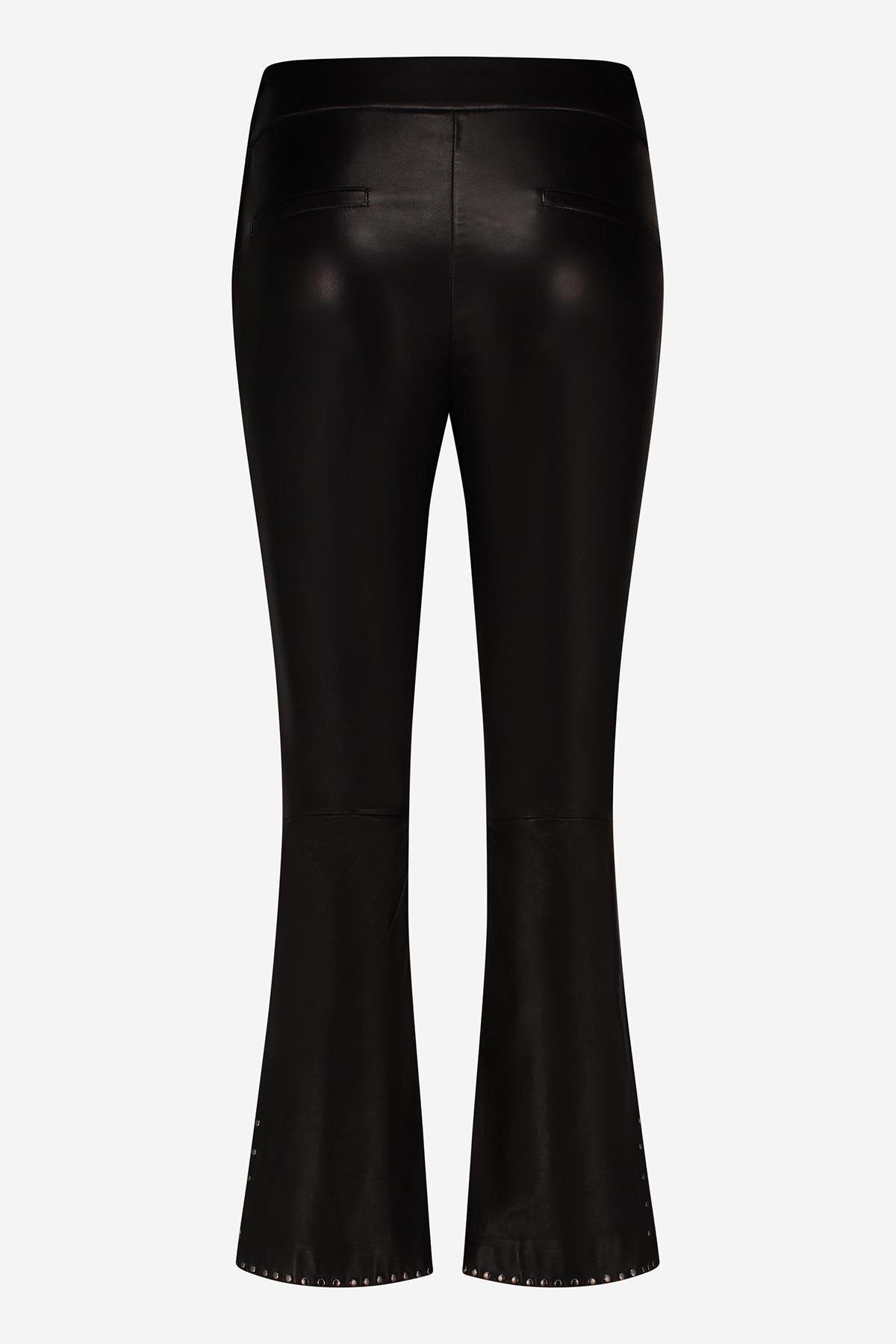 Black leather flared pants for women - Image n°5