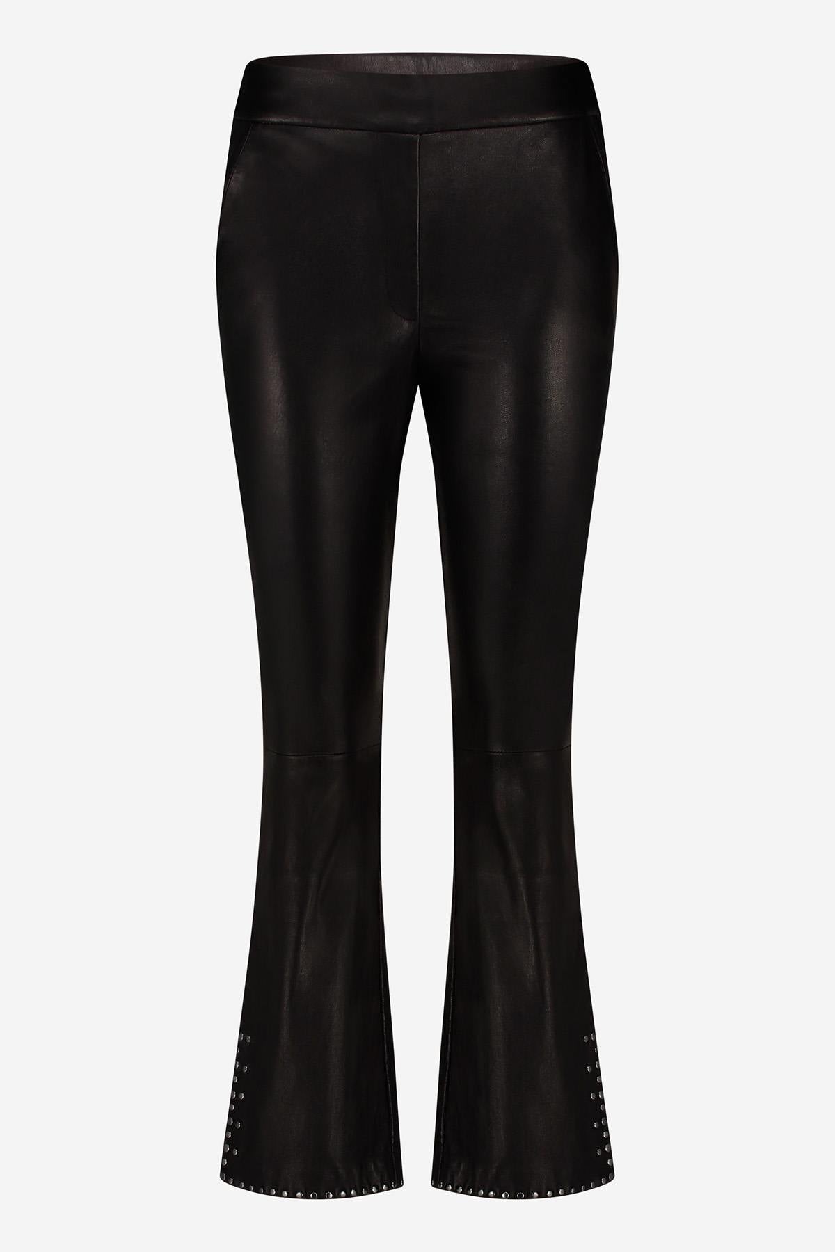 Black leather flared pants for women - Image n°4