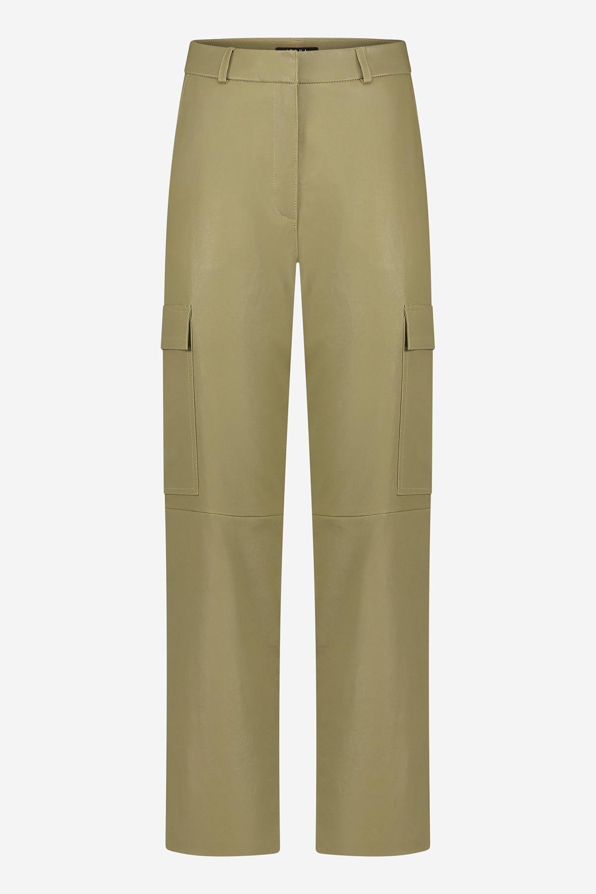 Moss green cargo-inspired leather pants - Image n°5