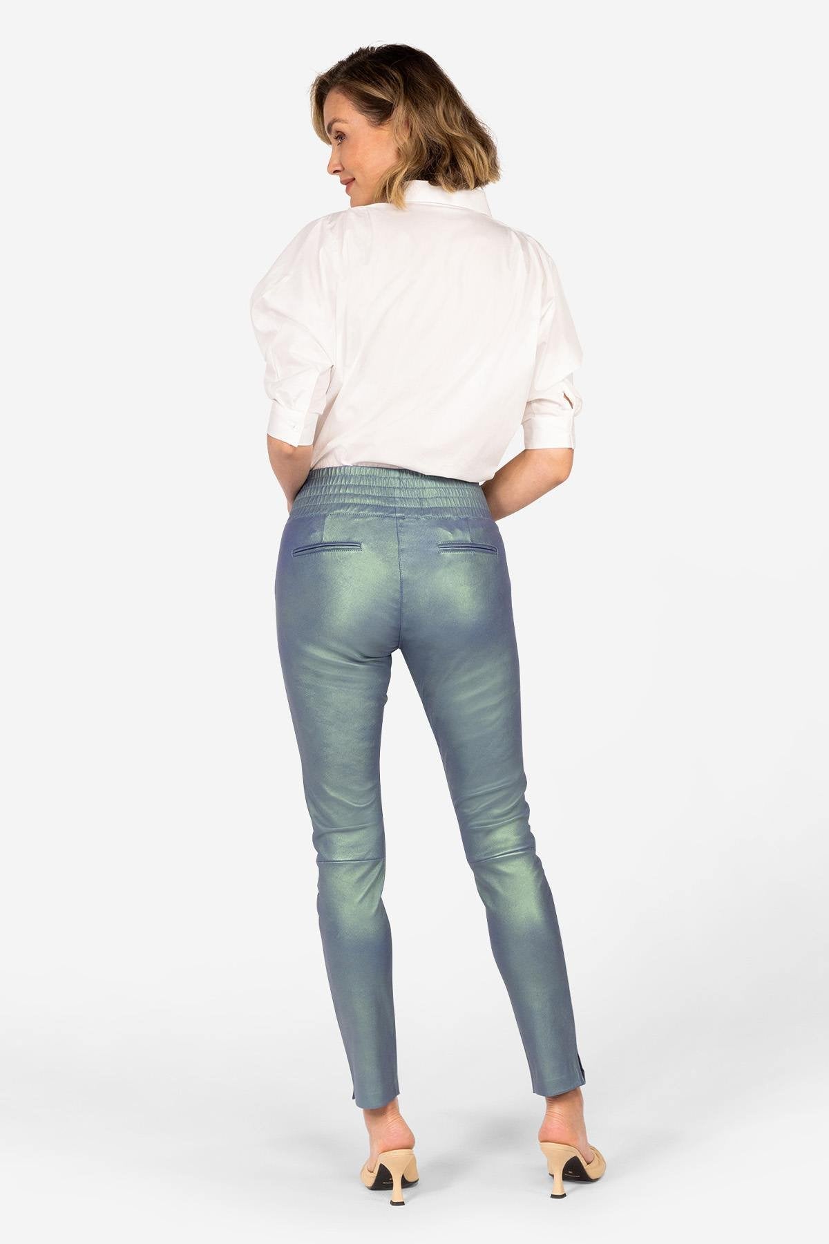 Metallic-effect stretch leather pants - Image n°4