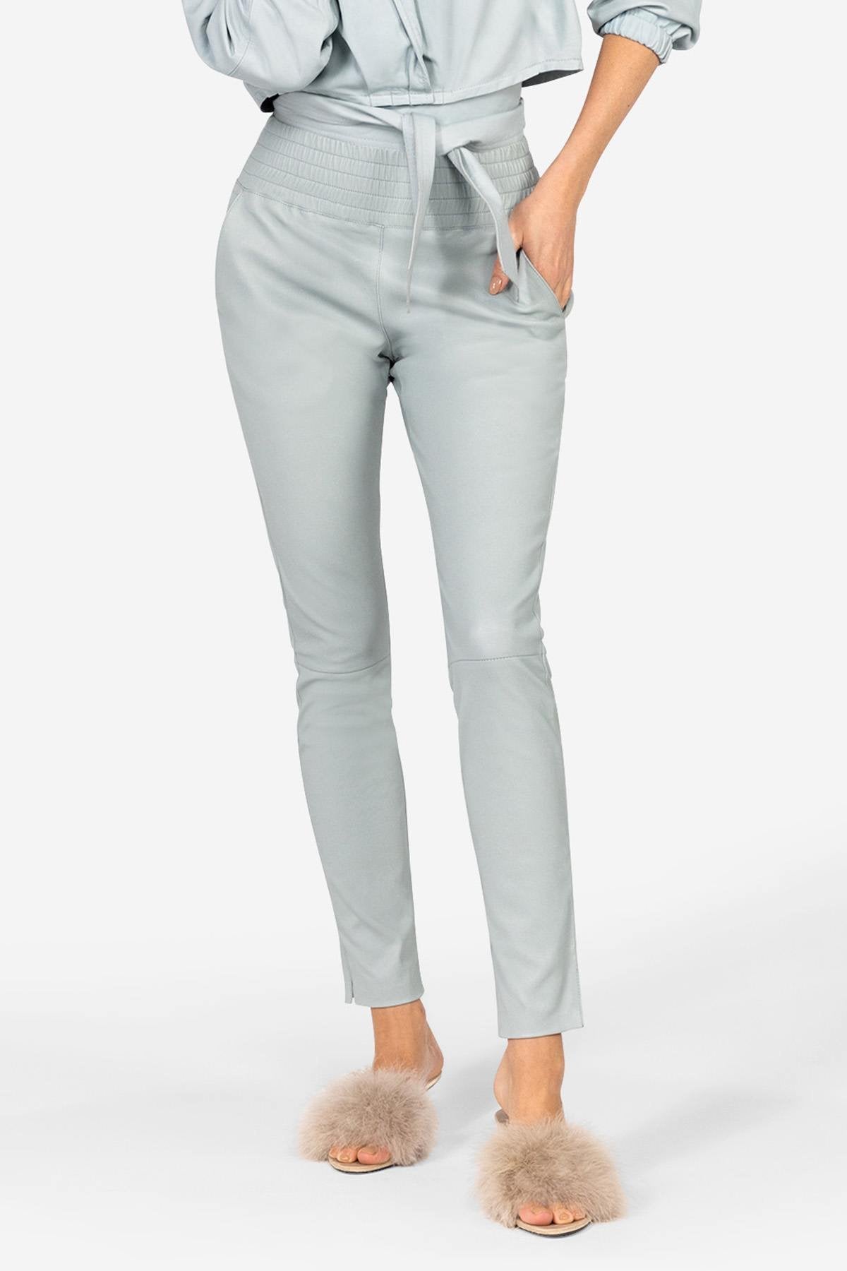 Haze blue stretch leather pants - Image n°1