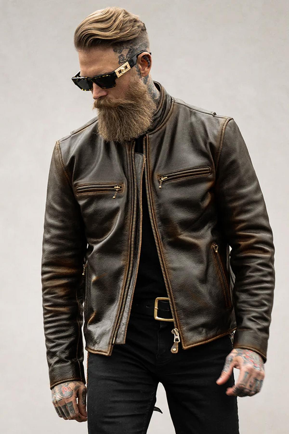 Aged-look buffalo leather jacket - Image n°1