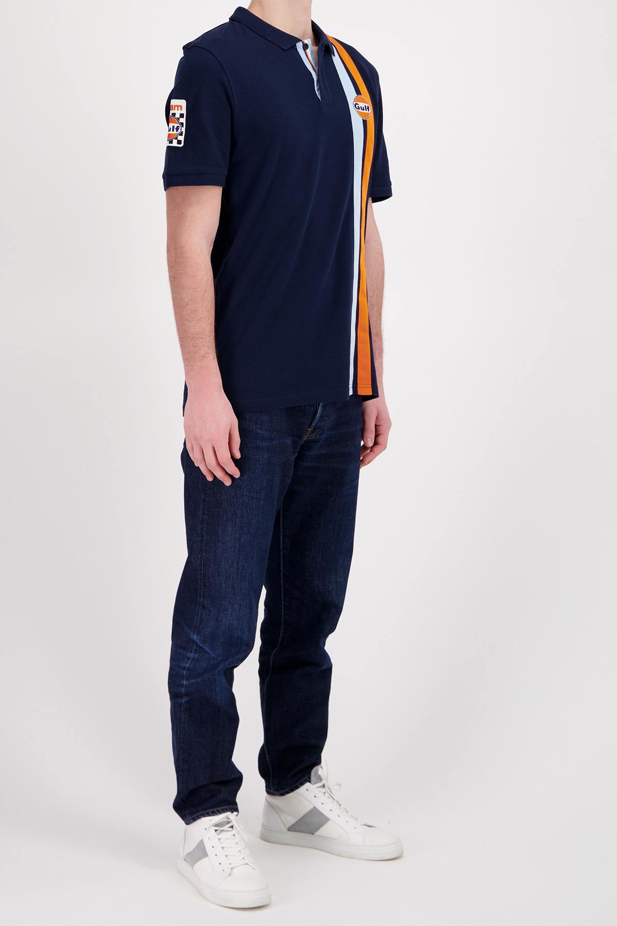 Navy blue cotton racing style polo shirt - Image n°4