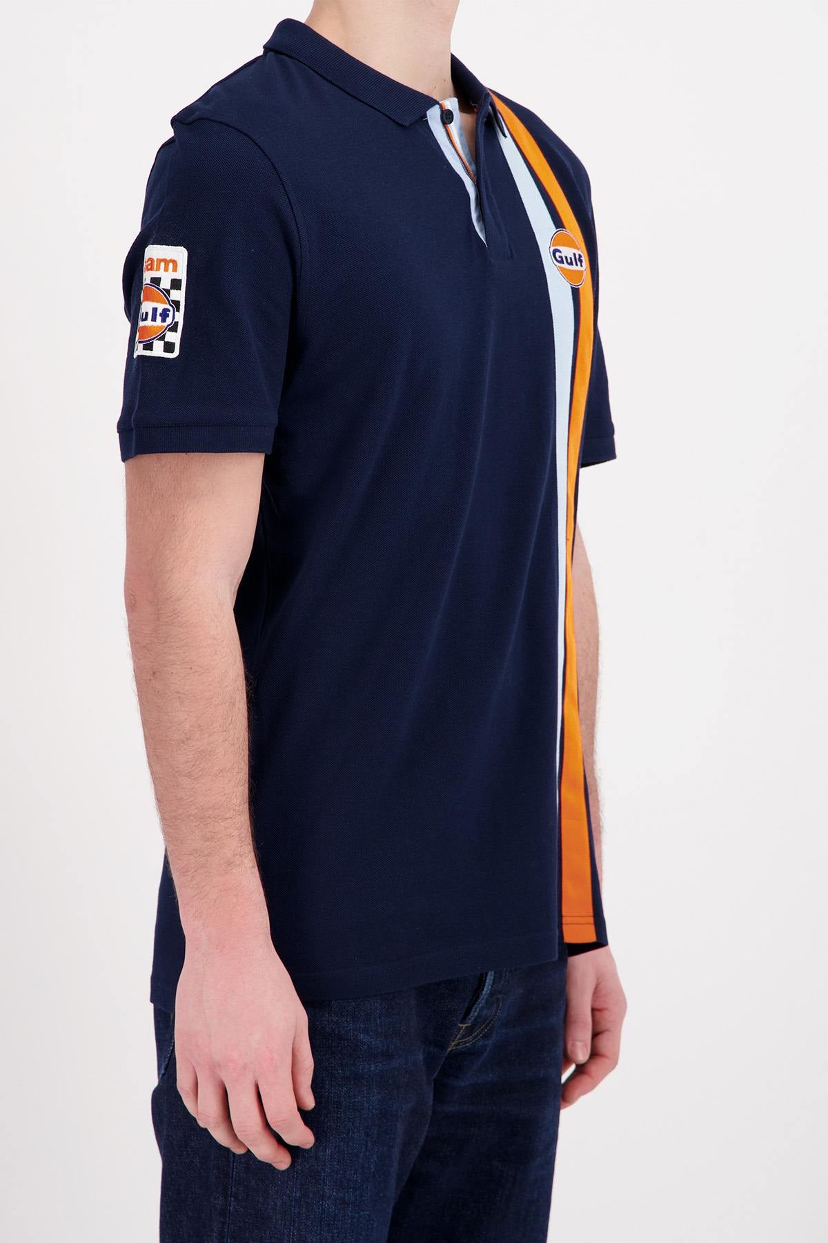 Navy blue cotton racing style polo shirt - Image n°3