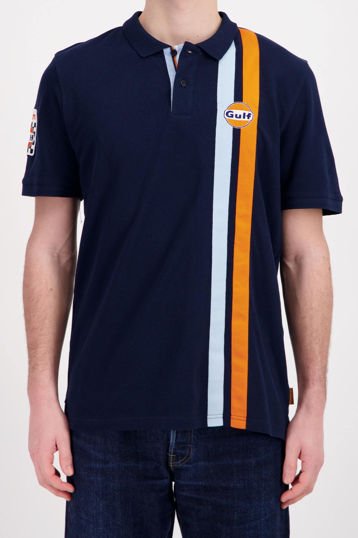 Navy blue cotton racing style polo shirt - Image n°2