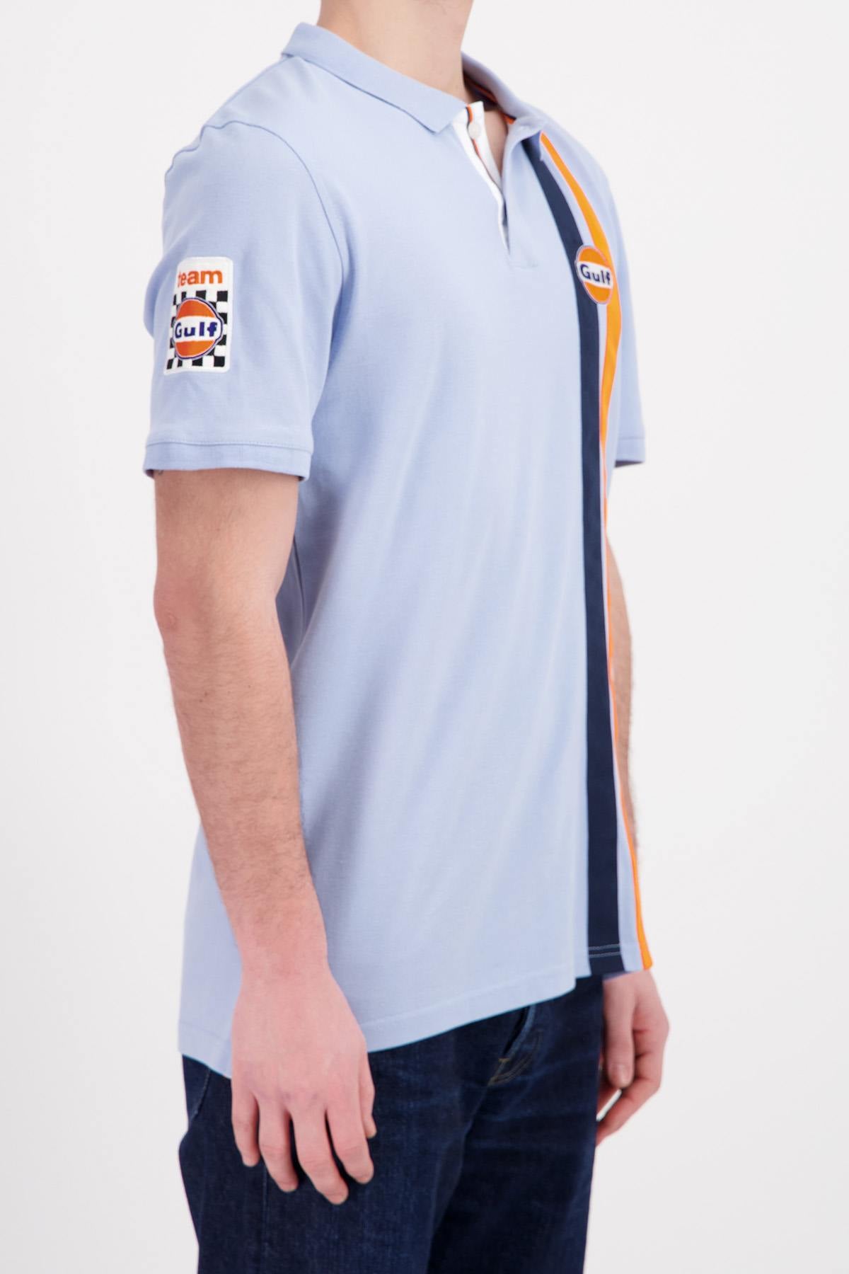 Light blue cotton racing style polo shirt - Image n°3