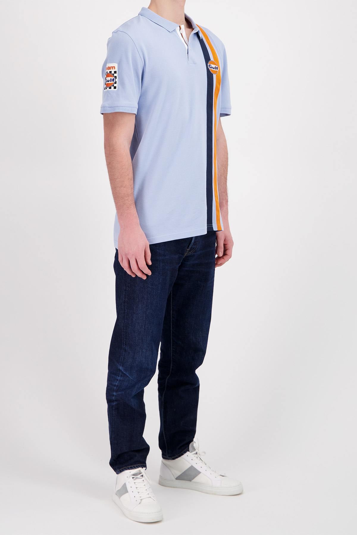 Light blue cotton racing style polo shirt - Image n°4