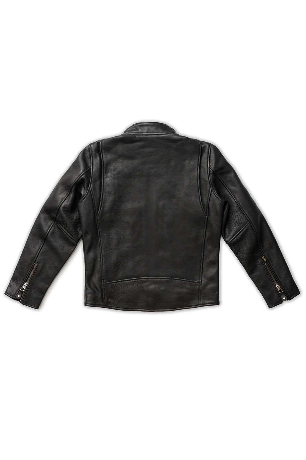 Thick black leather jacket with biker collar - Image n°12