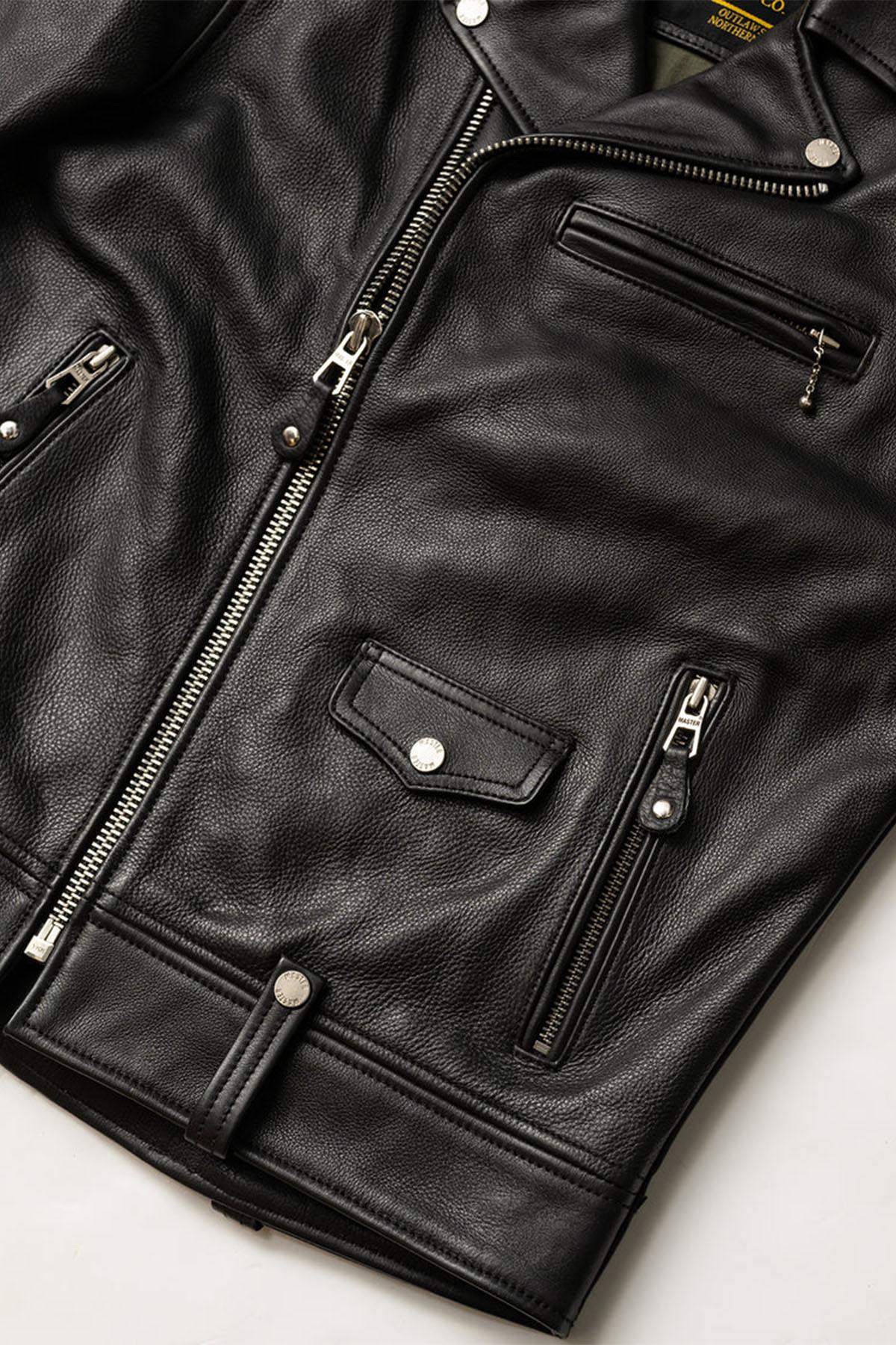 Thick black leather perfecto jacket - Image n°5