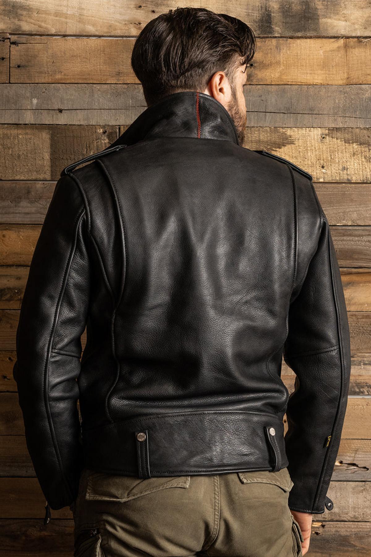 Thick black leather perfecto jacket - Image n°9