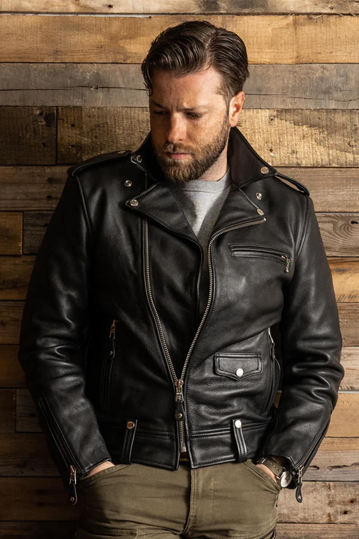 Thick black leather perfecto jacket - Image n°8