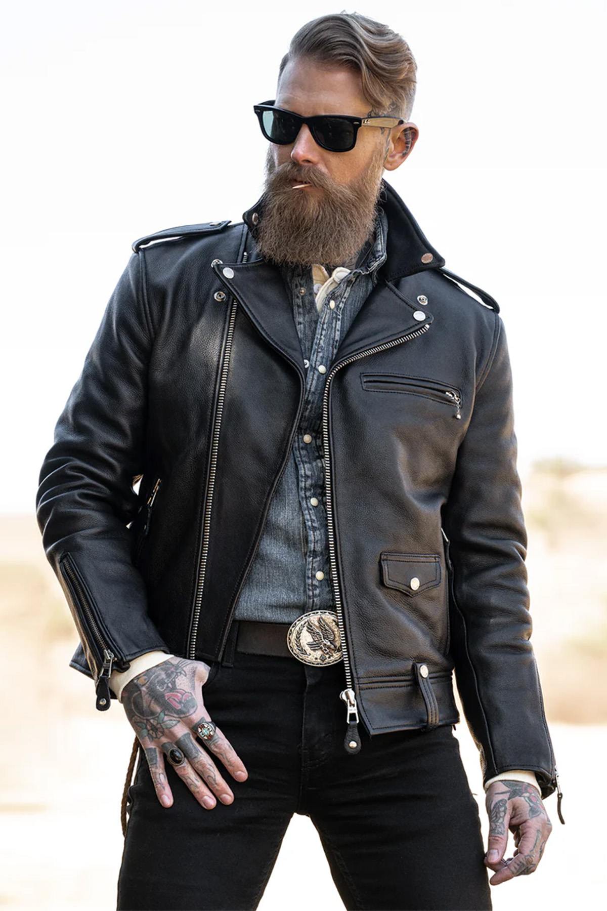 Thick black leather perfecto jacket - Image n°1