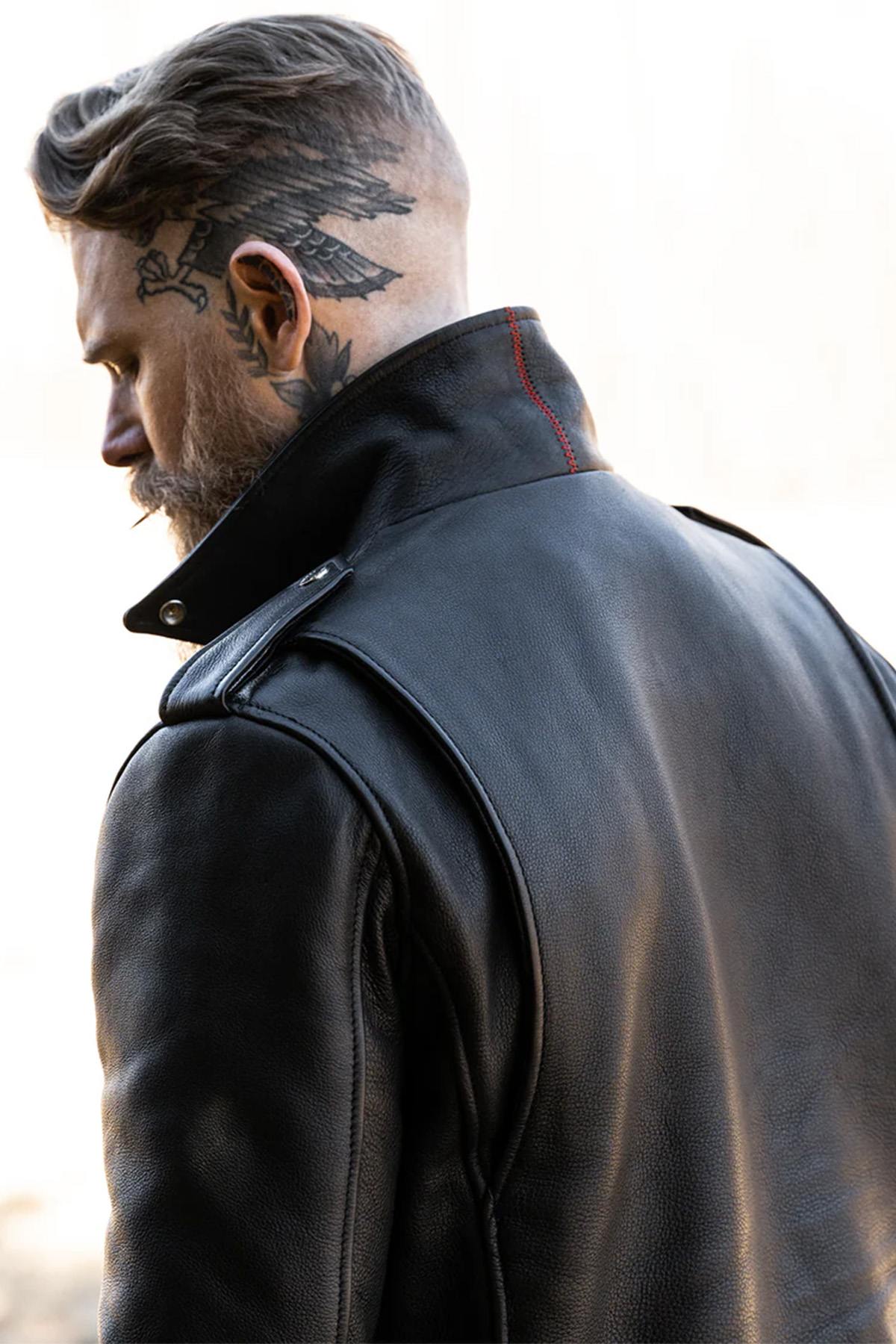 Thick black leather perfecto jacket - Image n°2