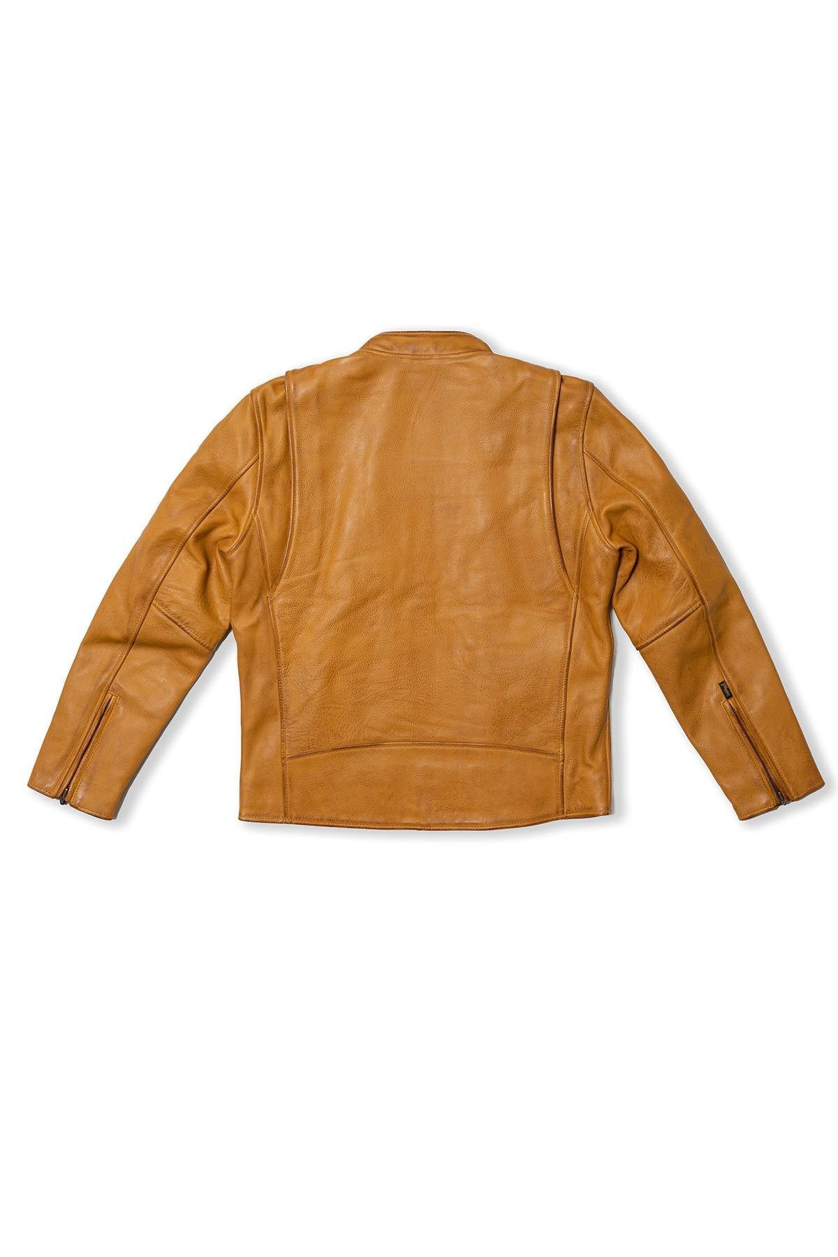 Golden yellow leather biker collar jacket - Image n°10