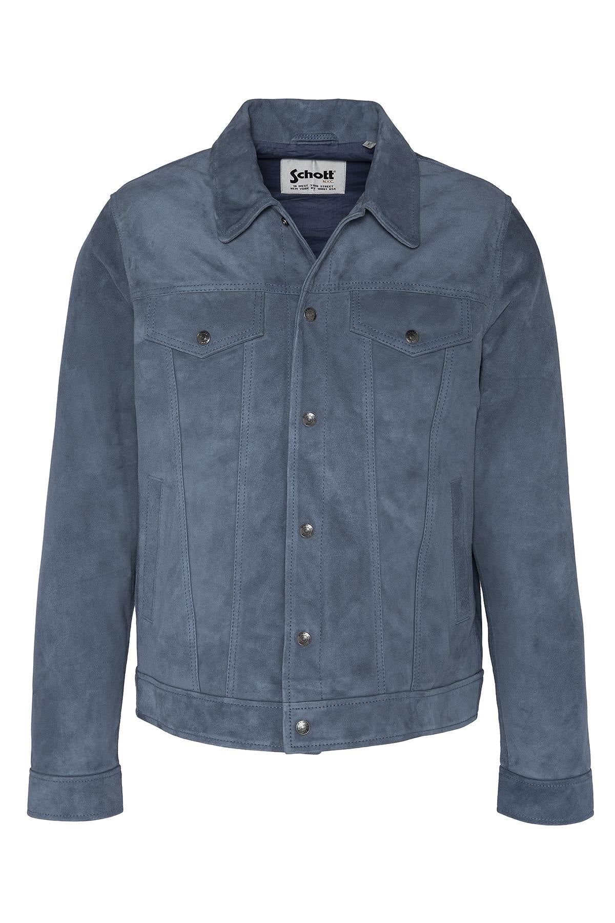 Indigo blue suede leather jacket - Image n°1